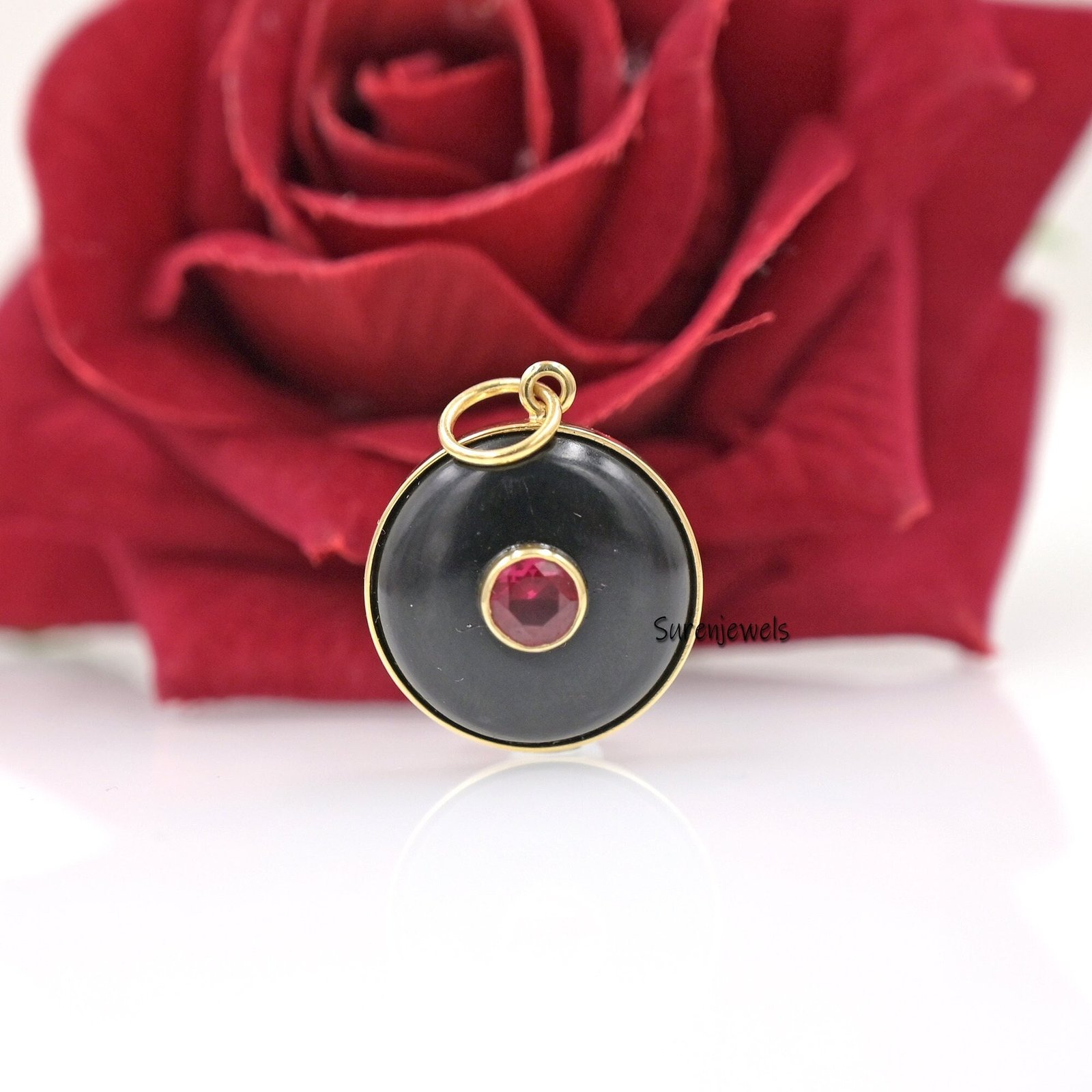 Handmade Carved Gemstone ball Pendant: Green CZ Accent - Suren Jewels | SKU: SJP1694- Handmade Carved Gemstone ball Pendant: Green CZ Accent - Suren Jewels | SKU: SJP1694-