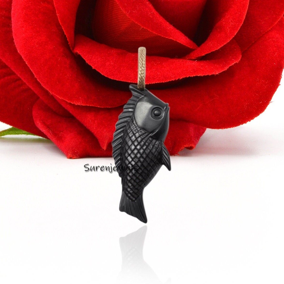 Handmade Carved Gemstone Fish Pendant: Lucky Charm (29x20 mm) - Suren Jewels | SKU: SJP1791-9KYGBO Handmade Carved Gemstone Fish Pendant: Lucky Charm (29x20 mm) - Suren Jewels | SKU: SJP1791-9KYGBO