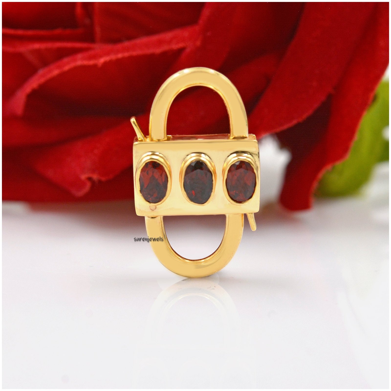 Handmade Garnet Gemstone Padlock: 925 Silver Pendant - View 2 - Suren Jewels | SKU: SJP31-SLYGGT Handmade Garnet Gemstone Padlock: 925 Silver Pendant - View 2 - Suren Jewels | SKU: SJP31-SLYGGT