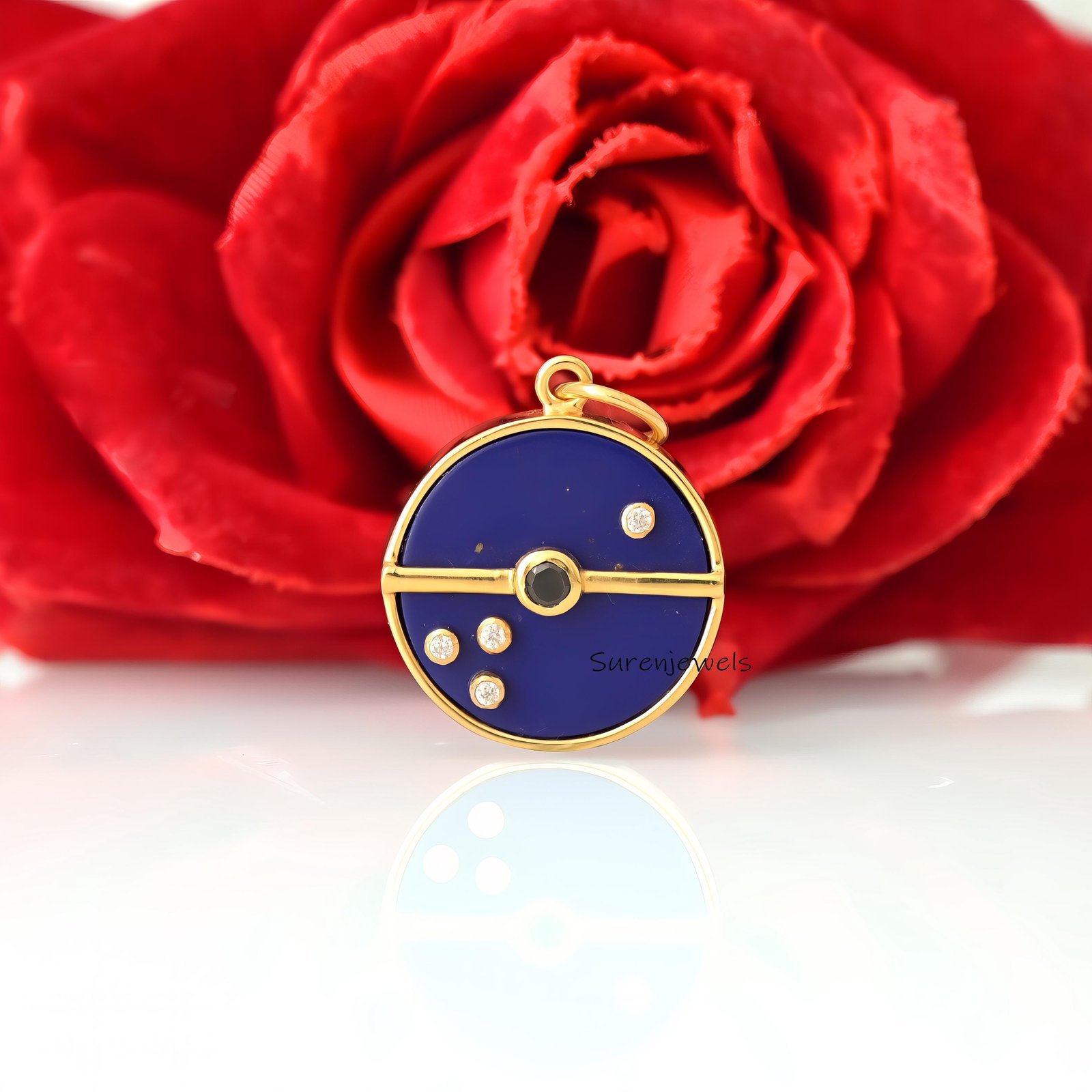 Handmade Gemstone Compass Pendant, Designer Style - View 2 - Suren Jewels | SKU: SJP4859-SLYGBOMG-25M Handmade Gemstone Compass Pendant, Designer Style - View 2 - Suren Jewels | SKU: SJP4859-SLYGBOMG-25M