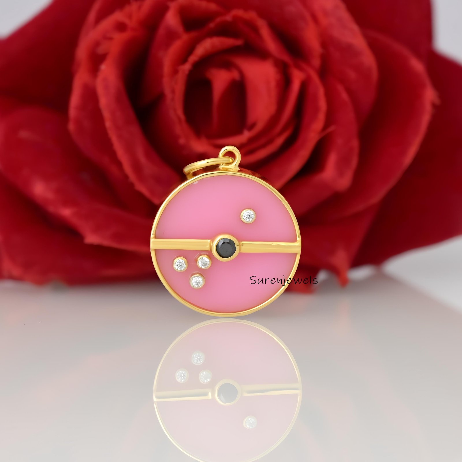 Handmade Gemstone Compass Pendant, Designer Style - View 3 - Suren Jewels | SKU: SJP4859-SLYGBOMG-25M Handmade Gemstone Compass Pendant, Designer Style - View 3 - Suren Jewels | SKU: SJP4859-SLYGBOMG-25M