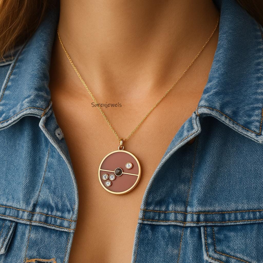 Handmade Gemstone Compass Pendant, Designer Style - View 5 - Suren Jewels | SKU: SJP4859-SLYGBOMG-25M Handmade Gemstone Compass Pendant, Designer Style - View 5 - Suren Jewels | SKU: SJP4859-SLYGBOMG-25M