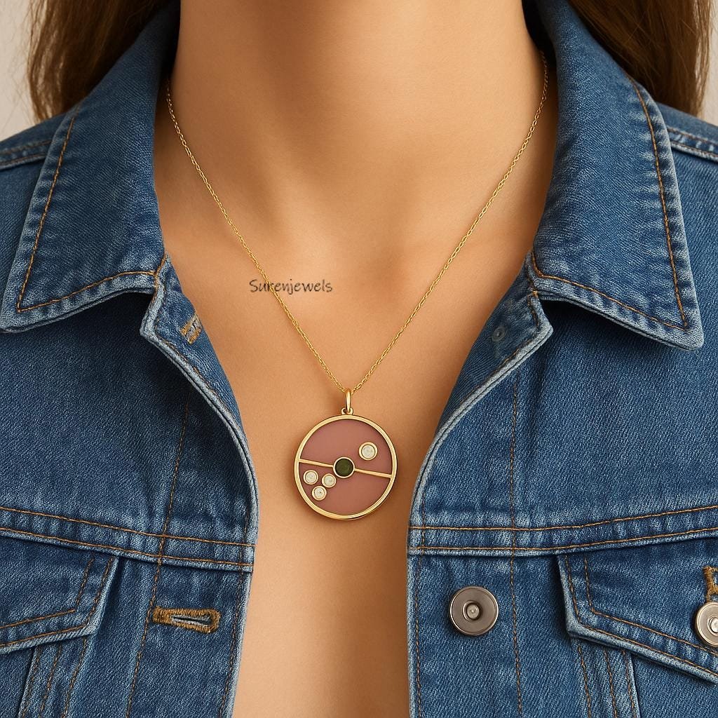 Handmade Gemstone Compass Pendant, Designer Style - View 6 - Suren Jewels | SKU: SJP4859-SLYGBOMG-25M Handmade Gemstone Compass Pendant, Designer Style - View 6 - Suren Jewels | SKU: SJP4859-SLYGBOMG-25M