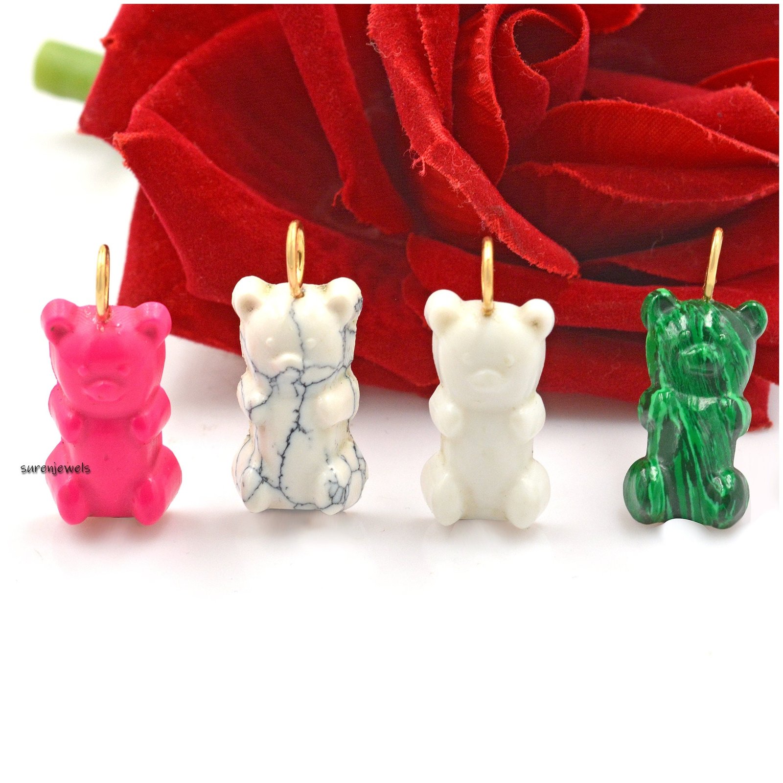 Handmade Gemstone Teddy Bear Pendant: Designer Candy Jewelry - Suren Jewels | SKU: SJP1469-SLYGMK Handmade Gemstone Teddy Bear Pendant: Designer Candy Jewelry - Suren Jewels | SKU: SJP1469-SLYGMK