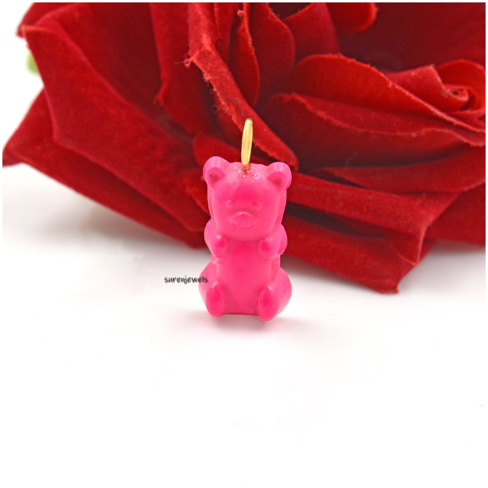 Handmade Gemstone Teddy Bear Pendant: Designer Candy Jewelry - View 4 - Suren Jewels | SKU: SJP1469-SLYGMK Handmade Gemstone Teddy Bear Pendant: Designer Candy Jewelry - View 4 - Suren Jewels | SKU: SJP1469-SLYGMK