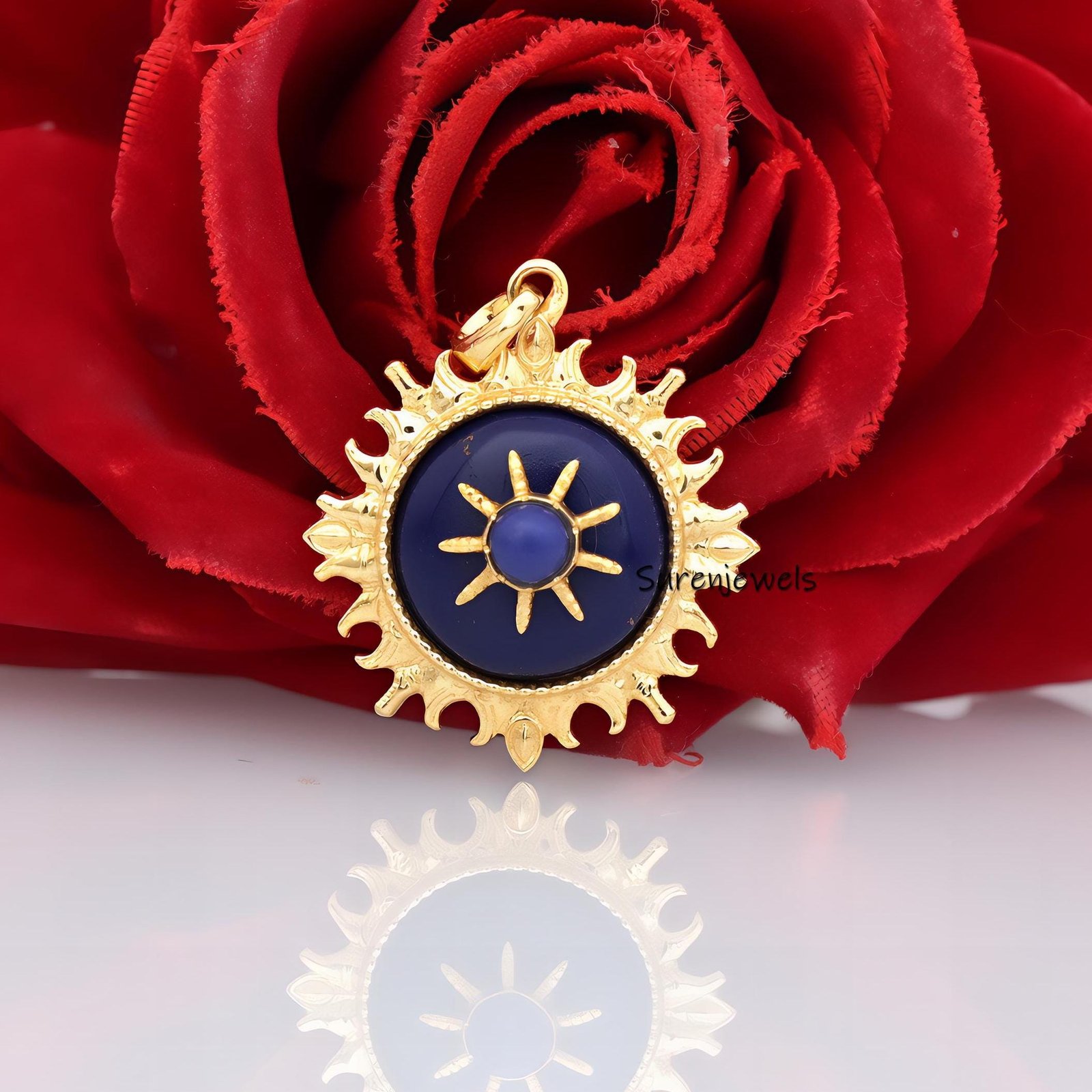 Handmade Lapis Lazuli Star Disc Pendant: Gemstone Designer Pendant - Suren Jewels | SKU: SJP4190-SLYGLPZ-25M Handmade Lapis Lazuli Star Disc Pendant: Gemstone Designer Pendant - Suren Jewels | SKU: SJP4190-SLYGLPZ-25M