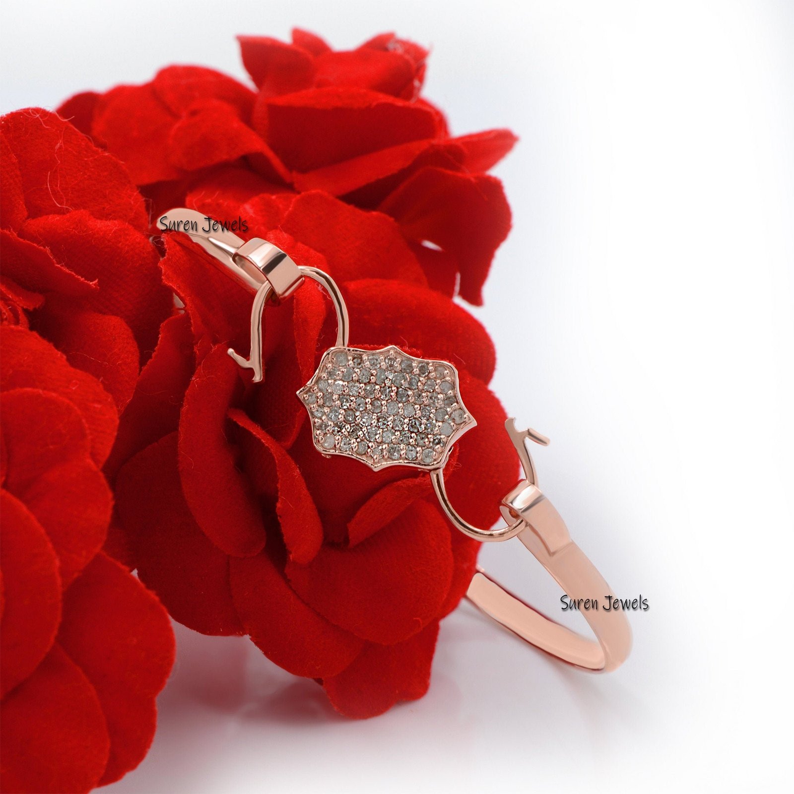 Handmade Pave Diamond 925 Silver Padlock Bangle, 6 Inch - Suren Jewels | SKU: SJB20-SLWGDI Handmade Pave Diamond 925 Silver Padlock Bangle, 6 Inch - Suren Jewels | SKU: SJB20-SLWGDI