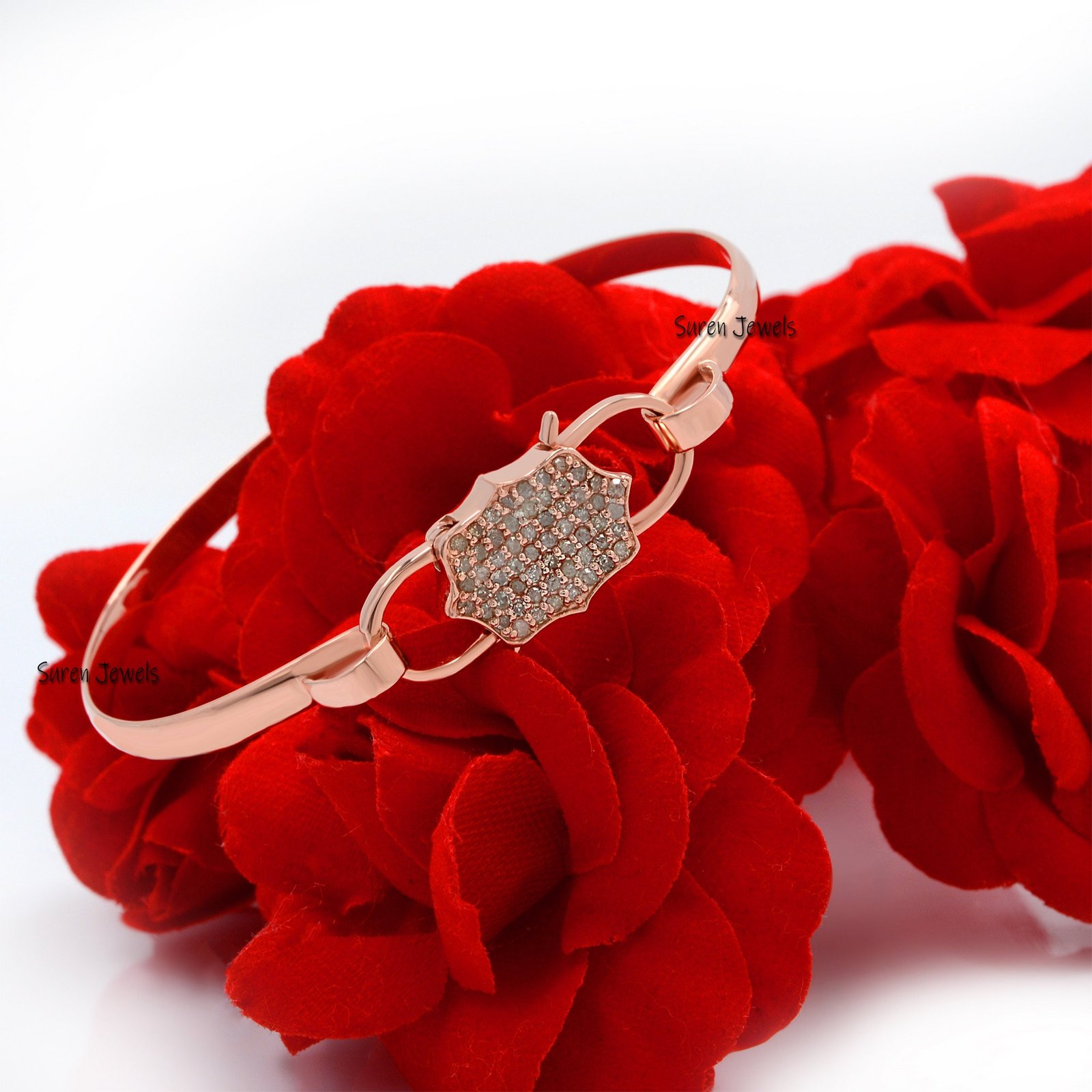 Handmade Pave Diamond 925 Silver Padlock Bangle, 6 Inch - View 2 - Suren Jewels | SKU: SJB20-SLWGDI Handmade Pave Diamond 925 Silver Padlock Bangle, 6 Inch - View 2 - Suren Jewels | SKU: SJB20-SLWGDI