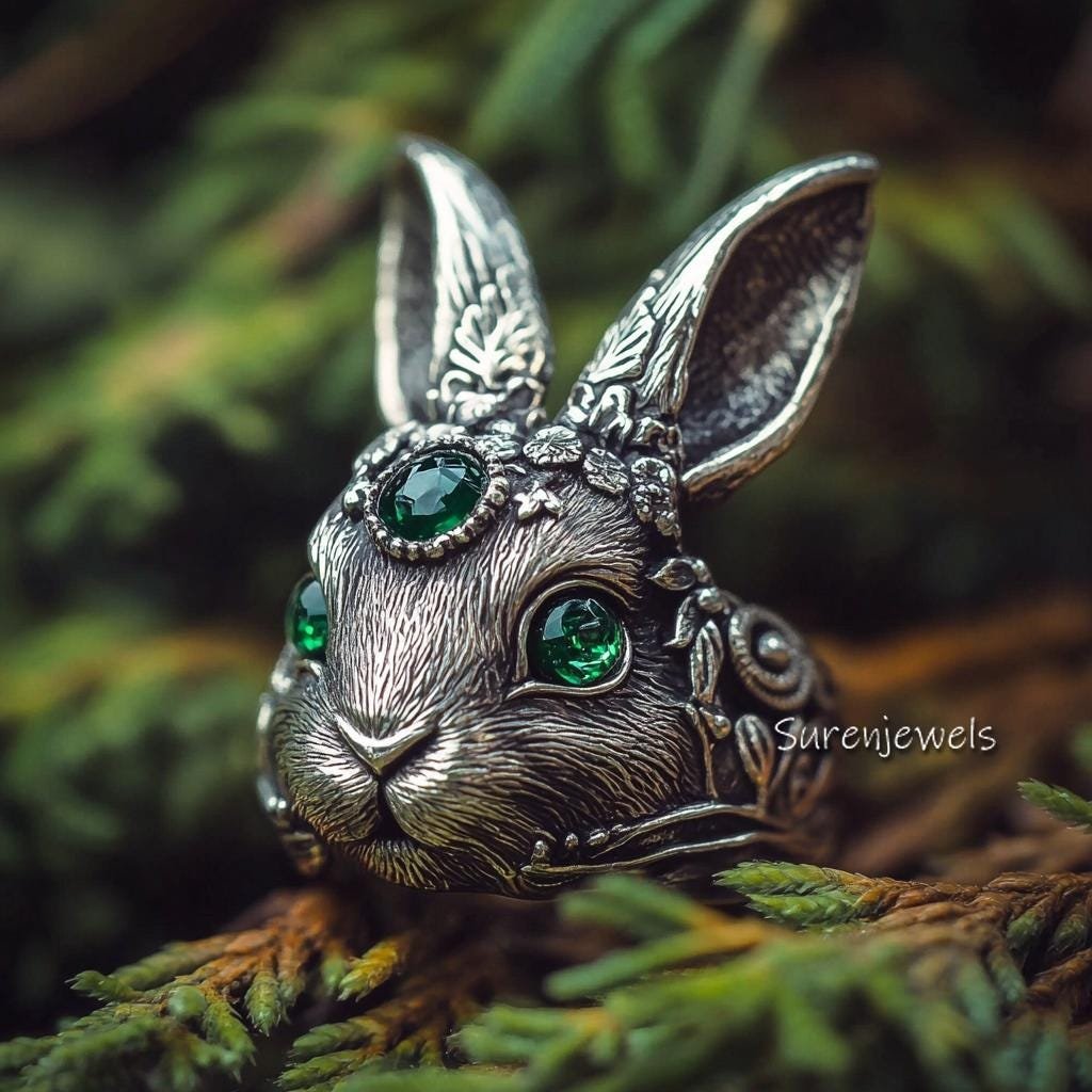 Handmade Silver Rabbit Ring: 14k Gold Accent Animal Jewelry - Suren Jewels | SKU: SJR2933-SLNSGCZ-US-7 Handmade Silver Rabbit Ring: 14k Gold Accent Animal Jewelry - Suren Jewels | SKU: SJR2933-SLNSGCZ-US-7