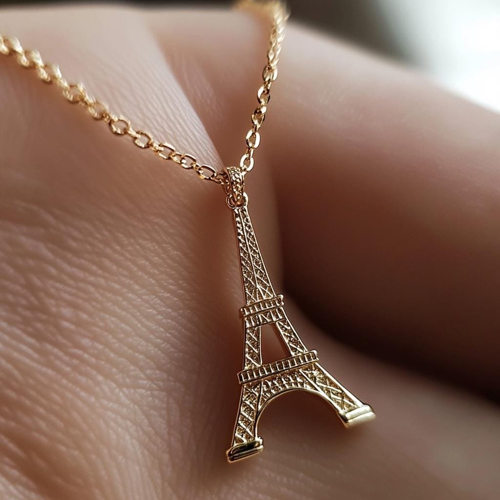 Handmade Sterling Silver Eiffel Tower Pendant, Yellow Gold Plated Symbol Of France - Suren Jewels | SKU: etsy_handmade-sterli Handmade Sterling Silver Eiffel Tower Pendant, Yellow Gold Plated Symbol Of France - Suren Jewels | SKU: etsy_handmade-sterli