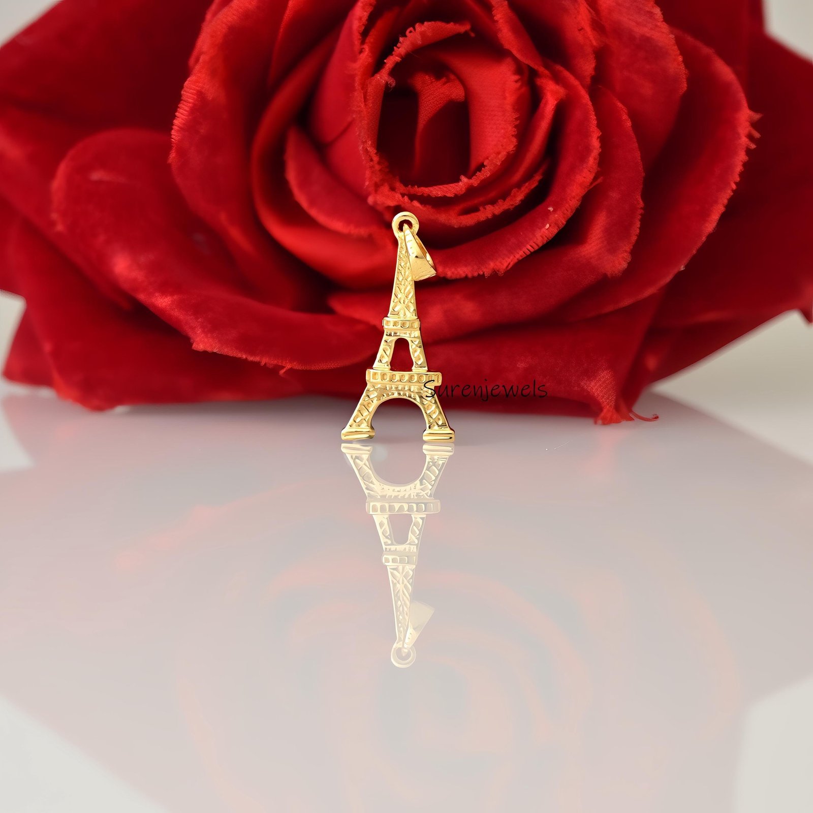 Handmade Sterling Silver Eiffel Tower Pendant, Yellow Gold Plated Symbol Of France - View 2 - Suren Jewels | SKU: etsy_handma Handmade Sterling Silver Eiffel Tower Pendant, Yellow Gold Plated Symbol Of France - View 2 - Suren Jewels | SKU: etsy_handma