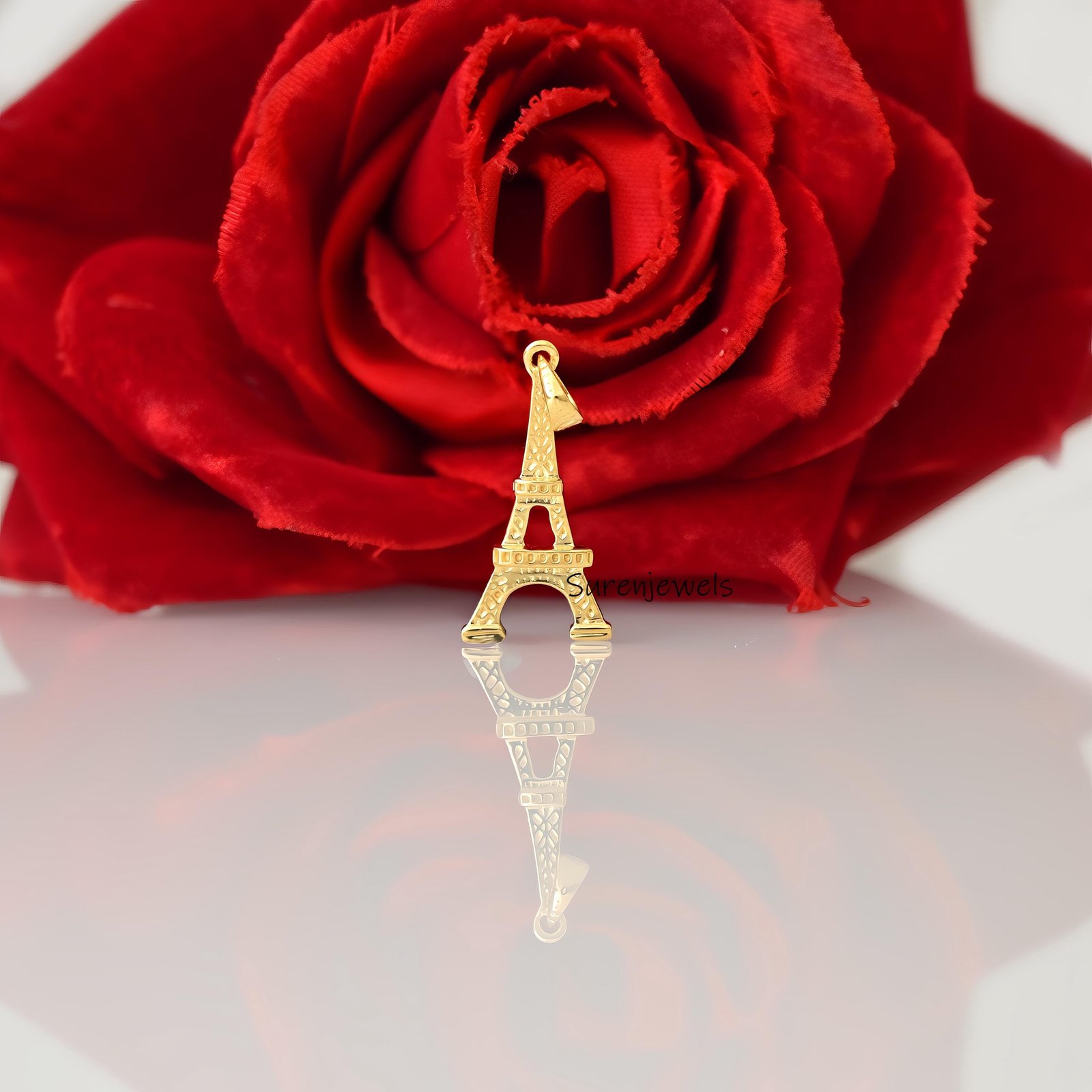 Handmade Sterling Silver Eiffel Tower Pendant, Yellow Gold Plated Symbol Of France - View 3 - Suren Jewels | SKU: etsy_handma Handmade Sterling Silver Eiffel Tower Pendant, Yellow Gold Plated Symbol Of France - View 3 - Suren Jewels | SKU: etsy_handma