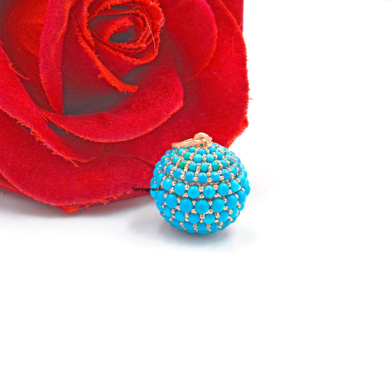 Handmade Turquoise Gemstone Ball Charm: Designer Pendant (15mm) - Suren Jewels | SKU: SJP1161-SLRGTQ Handmade Turquoise Gemstone Ball Charm: Designer Pendant (15mm) - Suren Jewels | SKU: SJP1161-SLRGTQ
