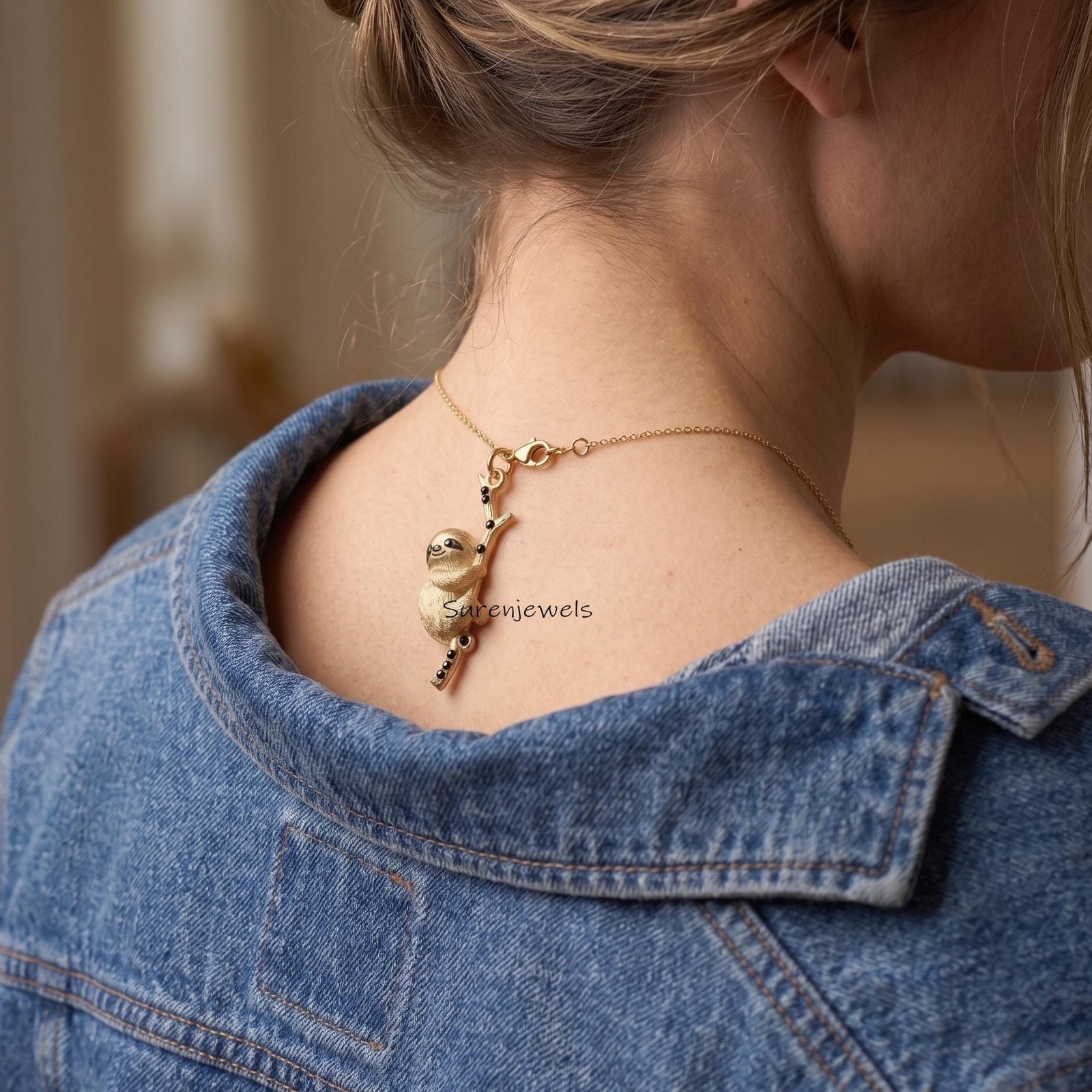 Hanging Sloth Necklace, Gold Tone Sloth on Branch Pendant, Nature Inspired Jewelry, Unique Animal Necklace, Gift for Sloth Lo Hanging Sloth Necklace, Gold Tone Sloth on Branch Pendant, Nature Inspired Jewelry, Unique Animal Necklace, Gift for Sloth Lo