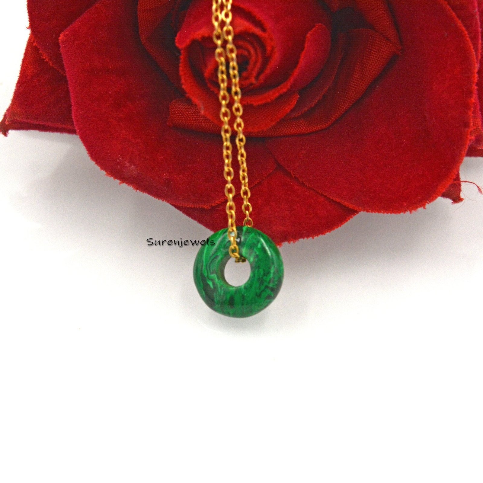 Jadeite Donut Pendant: Gemstone Circle Jewelry - Suren Jewels | SKU: SJP1500 Jadeite Donut Pendant: Gemstone Circle Jewelry - Suren Jewels | SKU: SJP1500