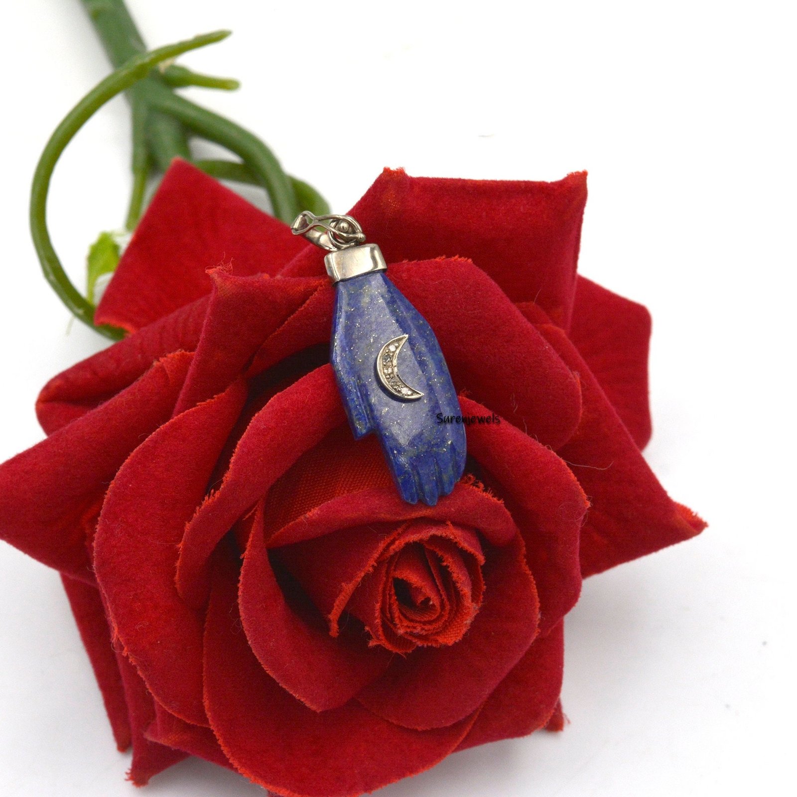 Lapis Hand Figa Charm Pendant, 925 Sterling Silver, Good Luck - Suren Jewels | SKU: SJP1096-SLNSBODI-25 Lapis Hand Figa Charm Pendant, 925 Sterling Silver, Good Luck - Suren Jewels | SKU: SJP1096-SLNSBODI-25