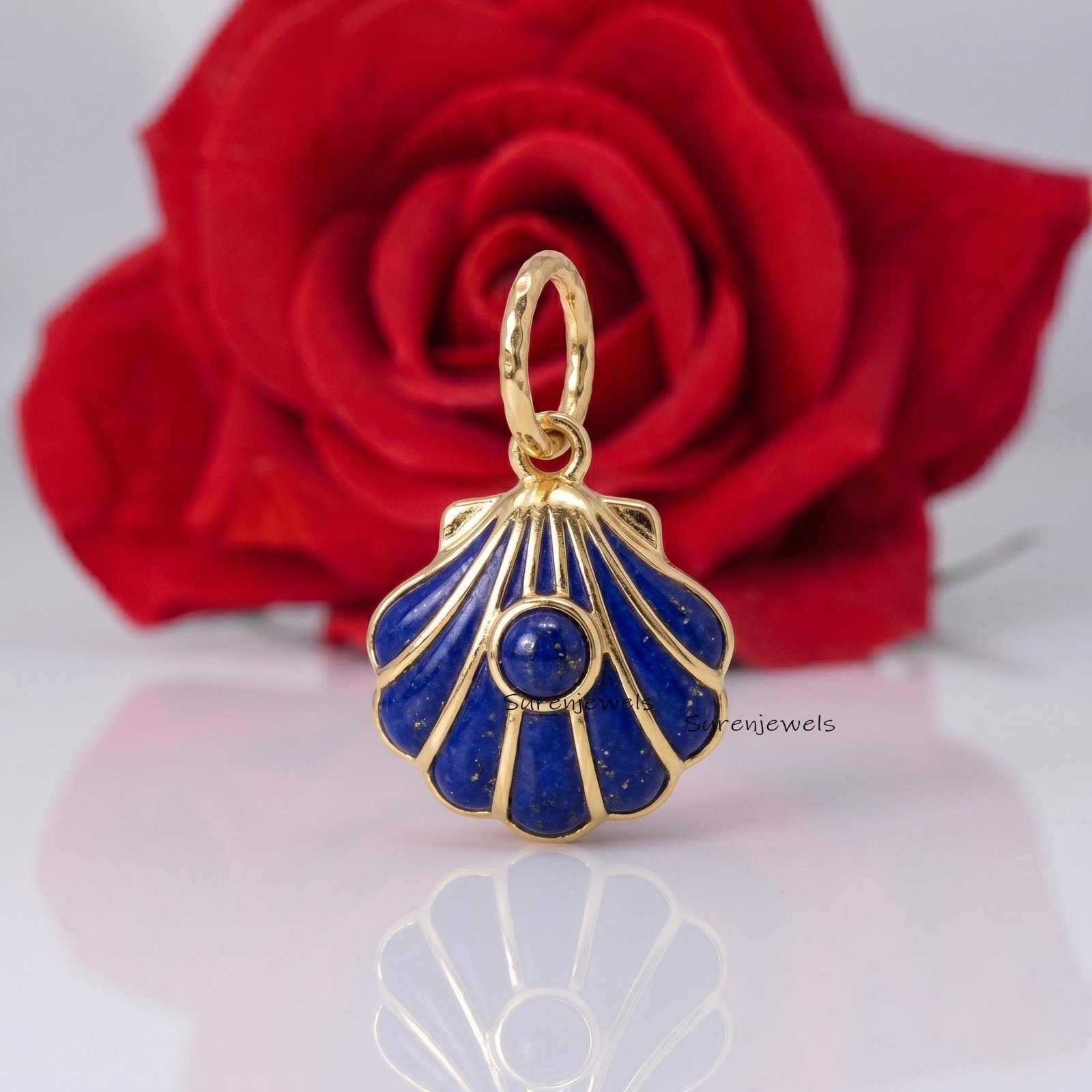 Lapis Lazuli Seashell Pendant, 14k Gold Plated Shell Charm, Minimalist Ocean Jewelry, Summer Necklace Pendant, Blue Gemstone Lapis Lazuli Seashell Pendant, 14k Gold Plated Shell Charm, Minimalist Ocean Jewelry, Summer Necklace Pendant, Blue Gemstone