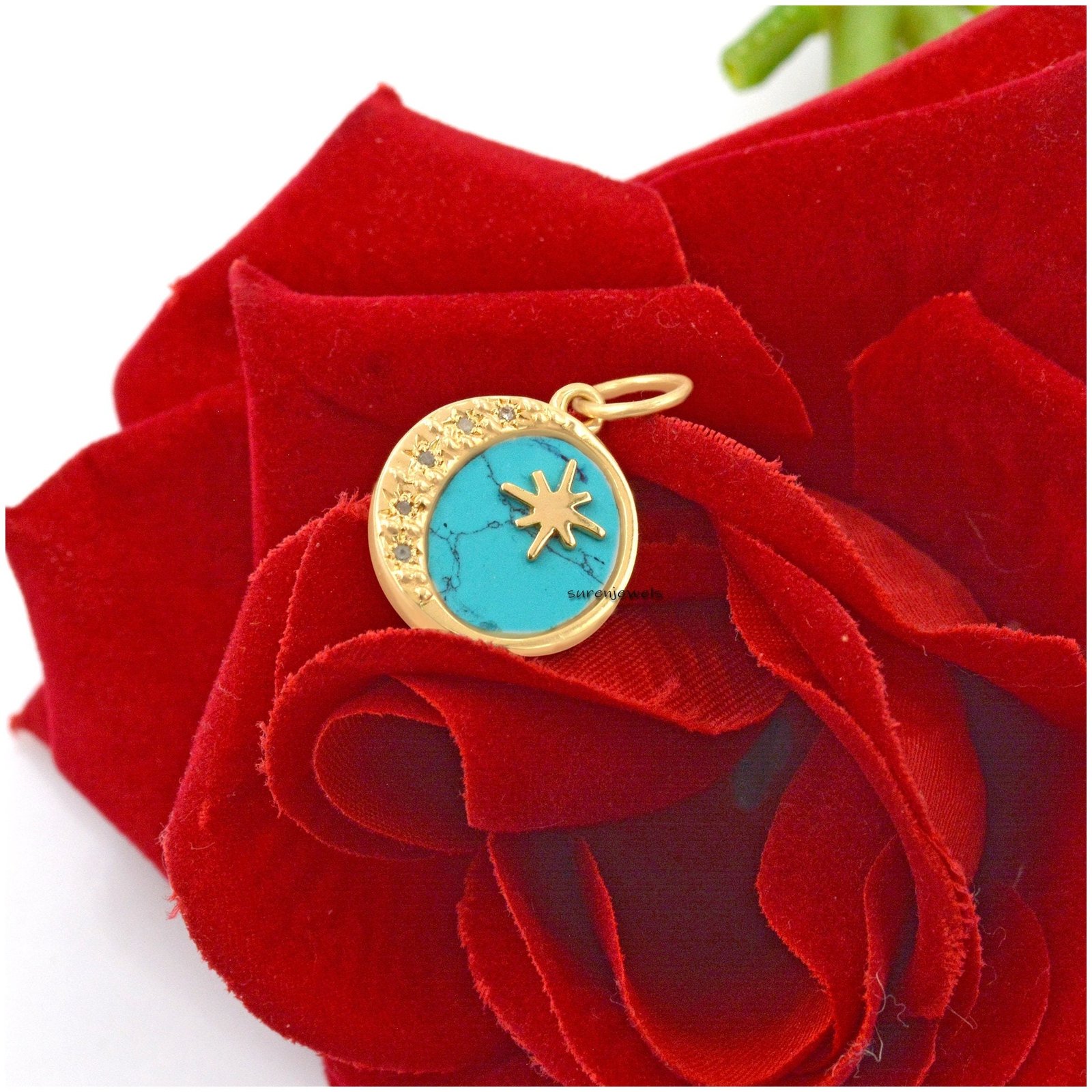 Lapis Lazuli Star Moon 925 Silver Pendant: Moissanite Celestial Disc - View 2 - Suren Jewels | SKU: SJP1296-SLYGDITQ-20M Lapis Lazuli Star Moon 925 Silver Pendant: Moissanite Celestial Disc - View 2 - Suren Jewels | SKU: SJP1296-SLYGDITQ-20M