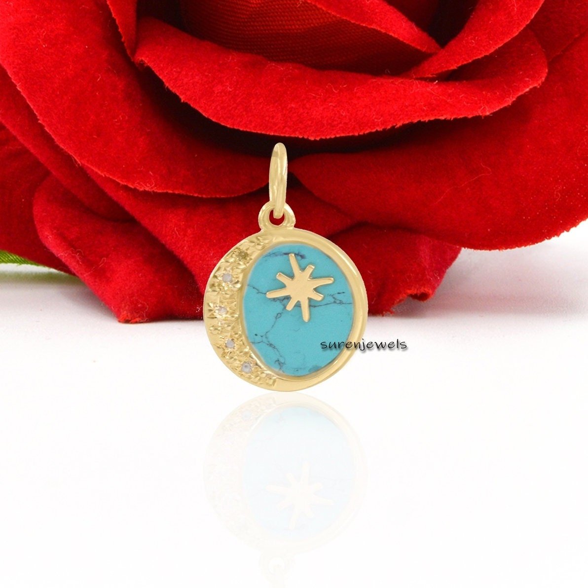 Lapis Lazuli Star Moon 925 Silver Pendant: Moissanite Celestial Disc - View 5 - Suren Jewels | SKU: SJP1296-SLYGDITQ-20M Lapis Lazuli Star Moon 925 Silver Pendant: Moissanite Celestial Disc - View 5 - Suren Jewels | SKU: SJP1296-SLYGDITQ-20M
