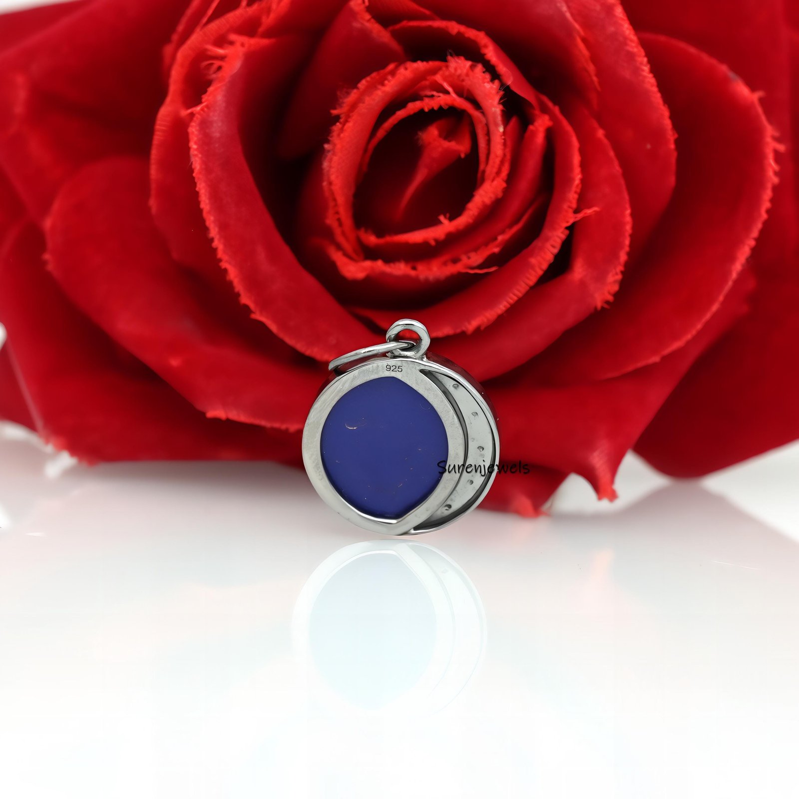 Lapis Lazuli Star Moon 925 Silver Pendant: Moissanite Celestial Disc - View 7 - Suren Jewels | SKU: SJP1296-SLYGDITQ-20M Lapis Lazuli Star Moon 925 Silver Pendant: Moissanite Celestial Disc - View 7 - Suren Jewels | SKU: SJP1296-SLYGDITQ-20M