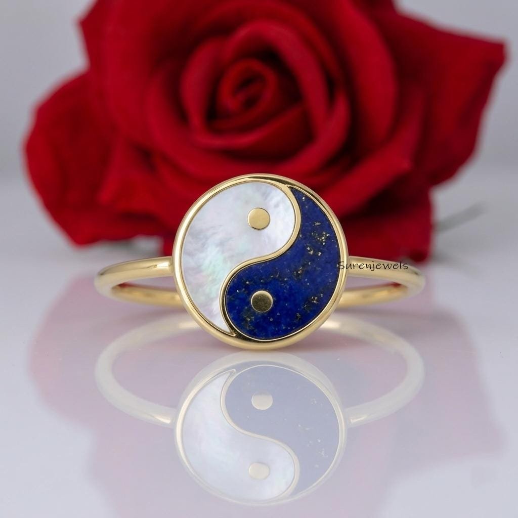 Lapis & MOP Yin Yang Ring, Yin Yang Ring, Spiritual Yin Yang Jewelry, Chinese Symbol Ring, Gemstone Yin Yang, Designer MOP Yi Lapis & MOP Yin Yang Ring, Yin Yang Ring, Spiritual Yin Yang Jewelry, Chinese Symbol Ring, Gemstone Yin Yang, Designer MOP Yi