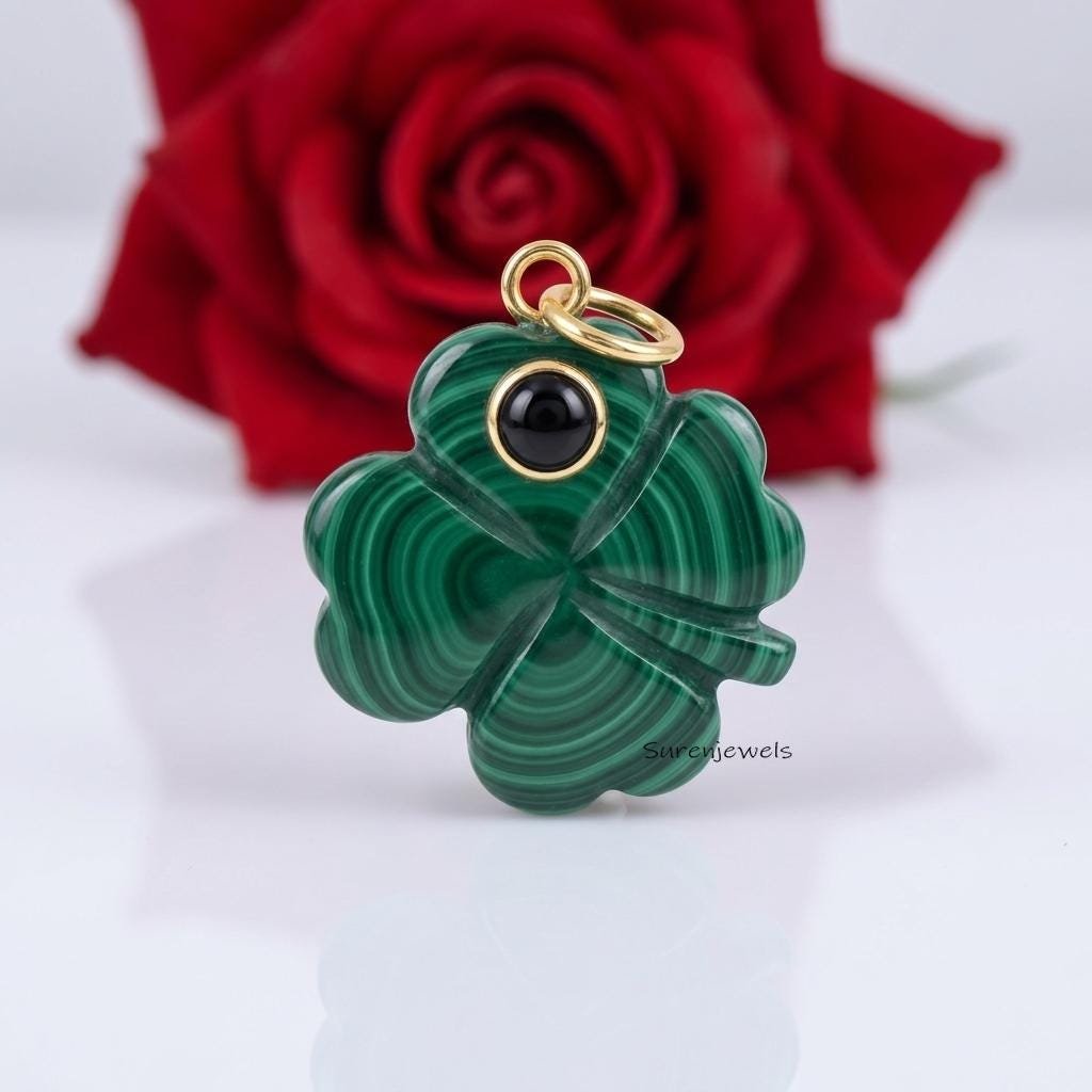 Malachite Clover Pendant, Natural Green Malachite Four Leaf Clover Charm, Lucky Clover Necklace Charm, Gemstone Pendant for N Malachite Clover Pendant, Natural Green Malachite Four Leaf Clover Charm, Lucky Clover Necklace Charm, Gemstone Pendant for N