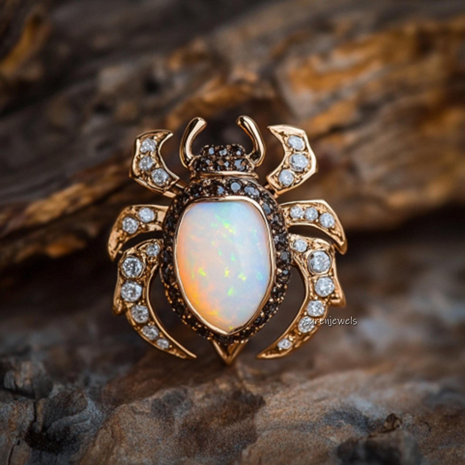 Opal Beetle Earrings, Unique Insect Statement Earrings, Gold Gemstone Bug Earrings, Nature Inspired Jewelry, Luxury Statement Opal Beetle Earrings, Unique Insect Statement Earrings, Gold Gemstone Bug Earrings, Nature Inspired Jewelry, Luxury Statement