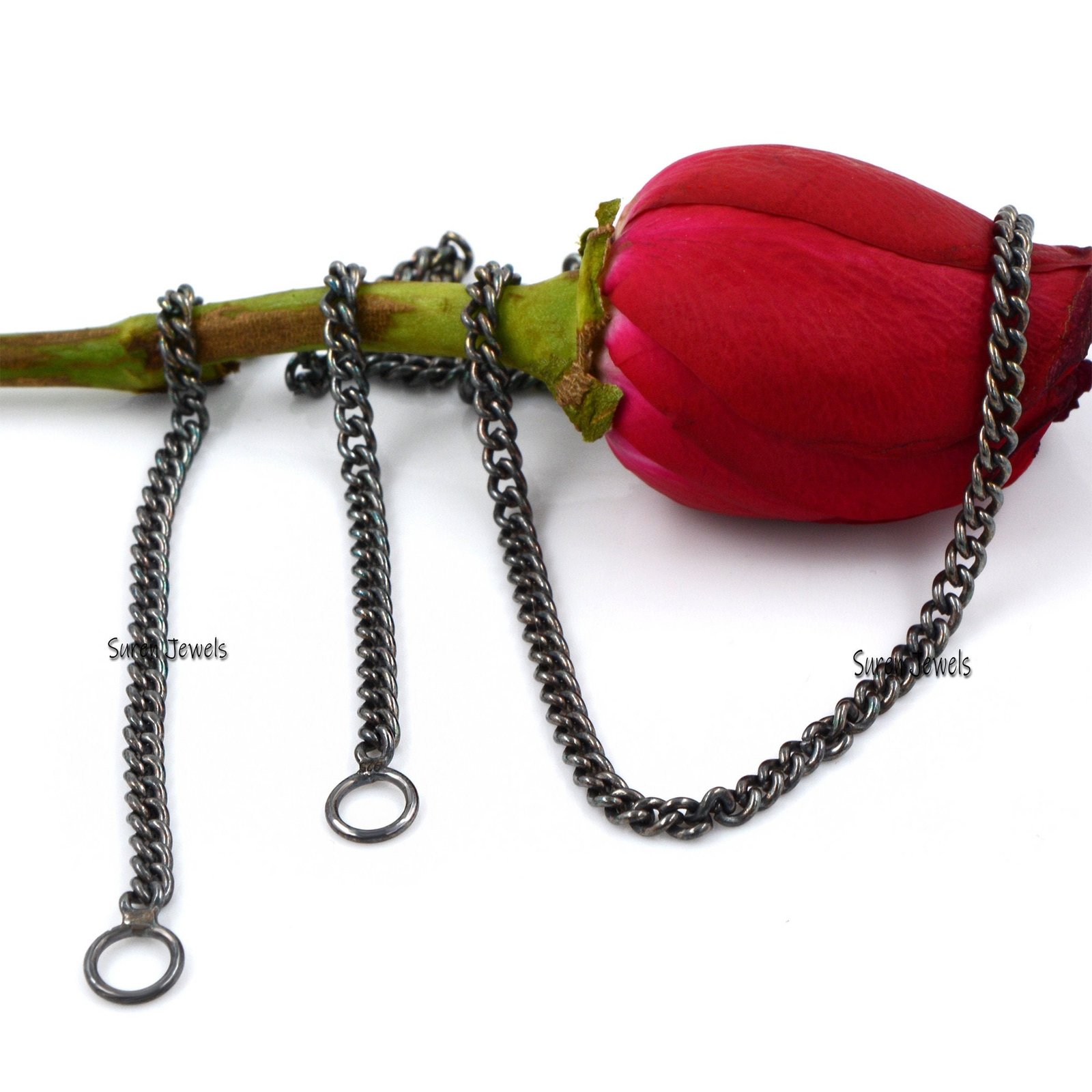 Oxidized 925 Sterling Silver Curb Chain Necklace - 18 Inch - View 5 - Suren Jewels | SKU: G17-SLOXYG-26I Oxidized 925 Sterling Silver Curb Chain Necklace - 18 Inch - View 5 - Suren Jewels | SKU: G17-SLOXYG-26I