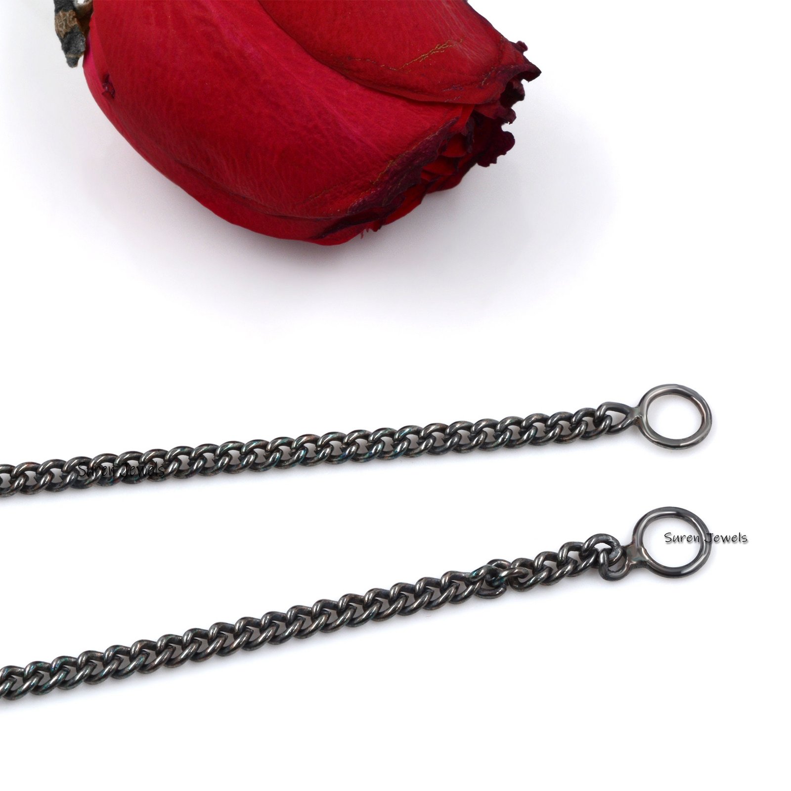 Oxidized 925 Sterling Silver Curb Chain Necklace - 18 Inch - View 7 - Suren Jewels | SKU: G17-SLOXYG-26I Oxidized 925 Sterling Silver Curb Chain Necklace - 18 Inch - View 7 - Suren Jewels | SKU: G17-SLOXYG-26I