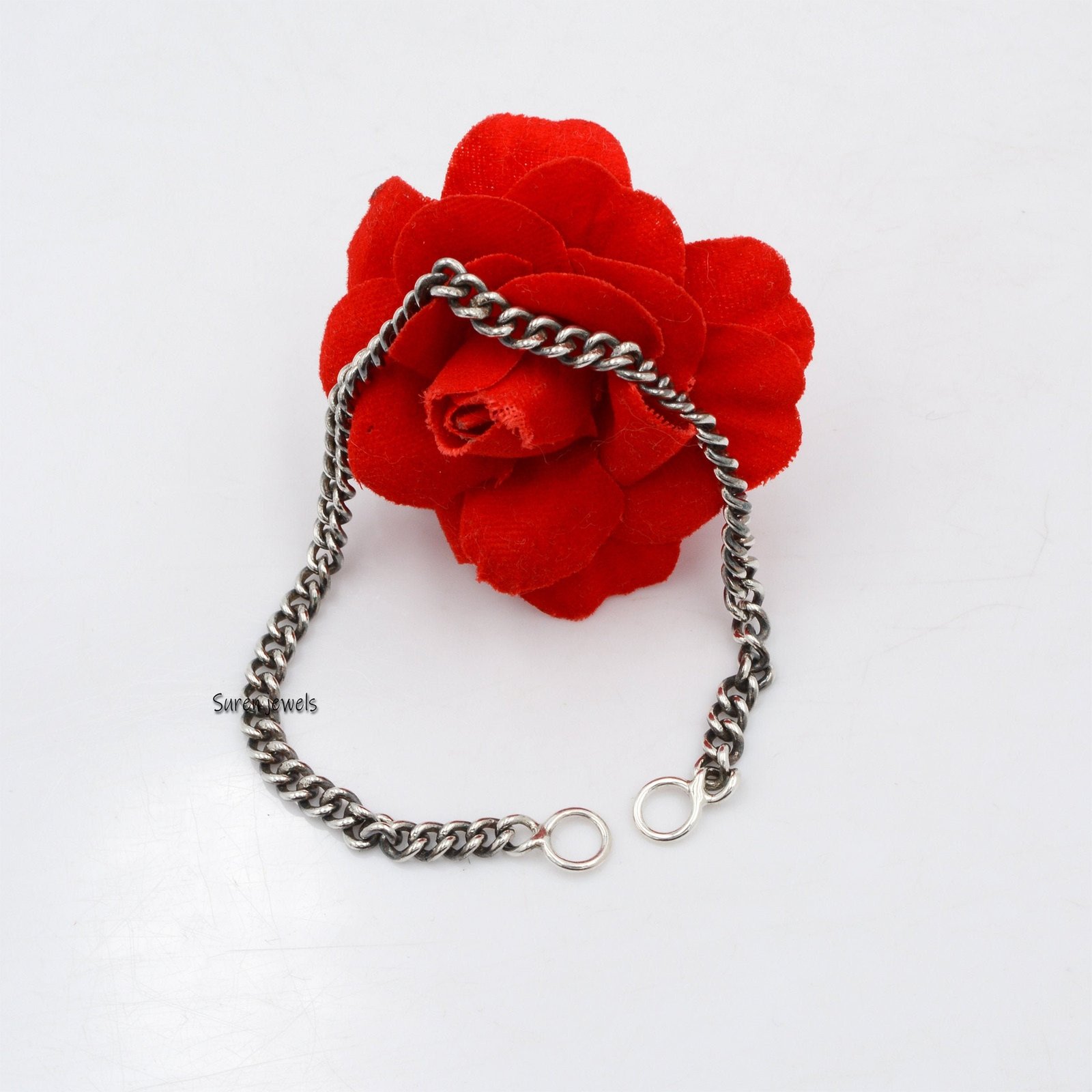 Oxidized Sterling Silver Chain Bracelet: Carabiner Padlock Jewelry - Suren Jewels | SKU: SJA531-SLOXNS-7I Oxidized Sterling Silver Chain Bracelet: Carabiner Padlock Jewelry - Suren Jewels | SKU: SJA531-SLOXNS-7I