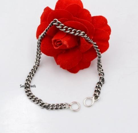 Oxidized Sterling Silver Chain Bracelet: Carabiner Padlock Jewelry - View 2 - Suren Jewels | SKU: SJA531-SLOXNS-7I Oxidized Sterling Silver Chain Bracelet: Carabiner Padlock Jewelry - View 2 - Suren Jewels | SKU: SJA531-SLOXNS-7I
