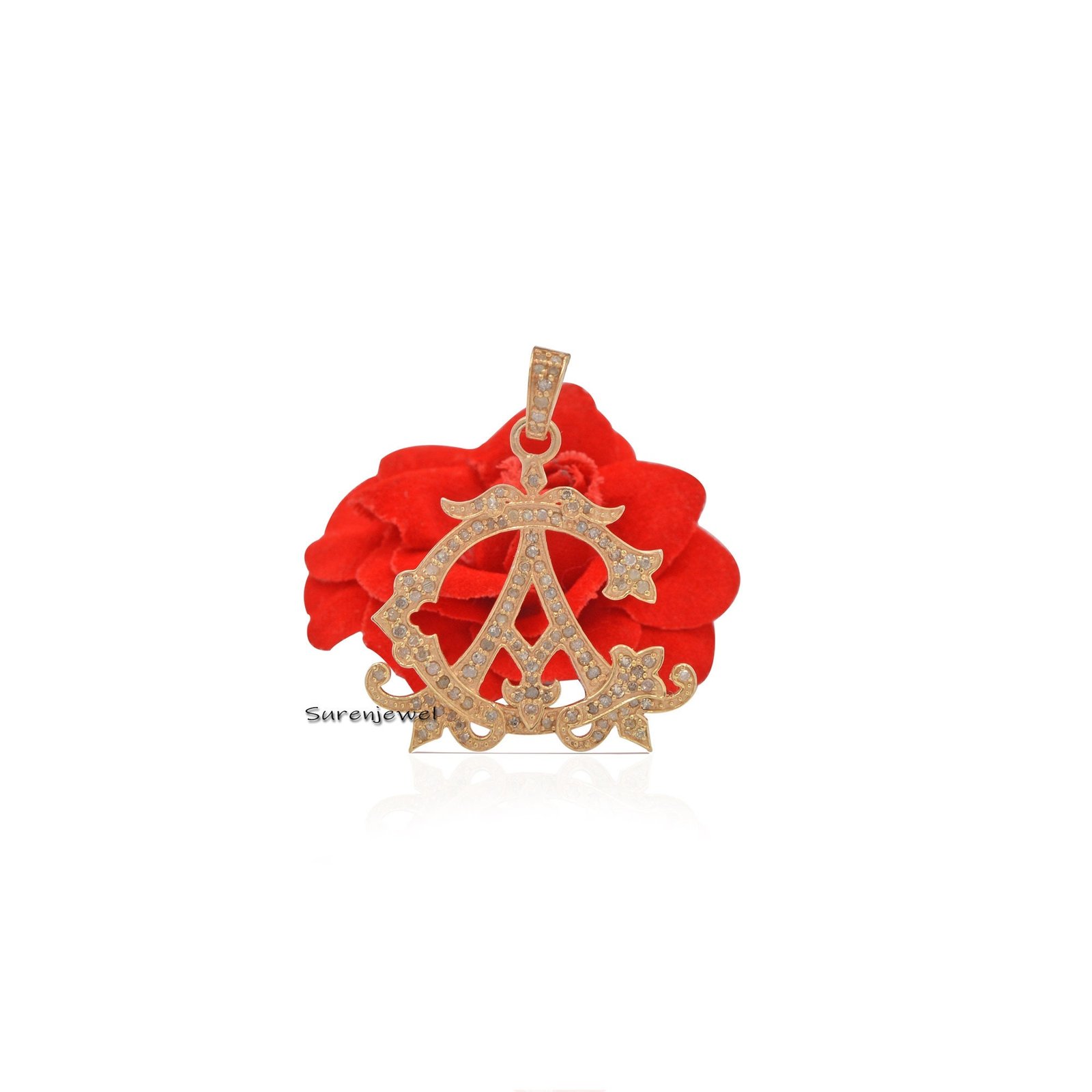 Pave Diamond 925 Sterling Silver Monogram Pendant - View 3 - Suren Jewels | SKU: SJP102-SLRHDI-N24-18I-925 Pave Diamond 925 Sterling Silver Monogram Pendant - View 3 - Suren Jewels | SKU: SJP102-SLRHDI-N24-18I-925