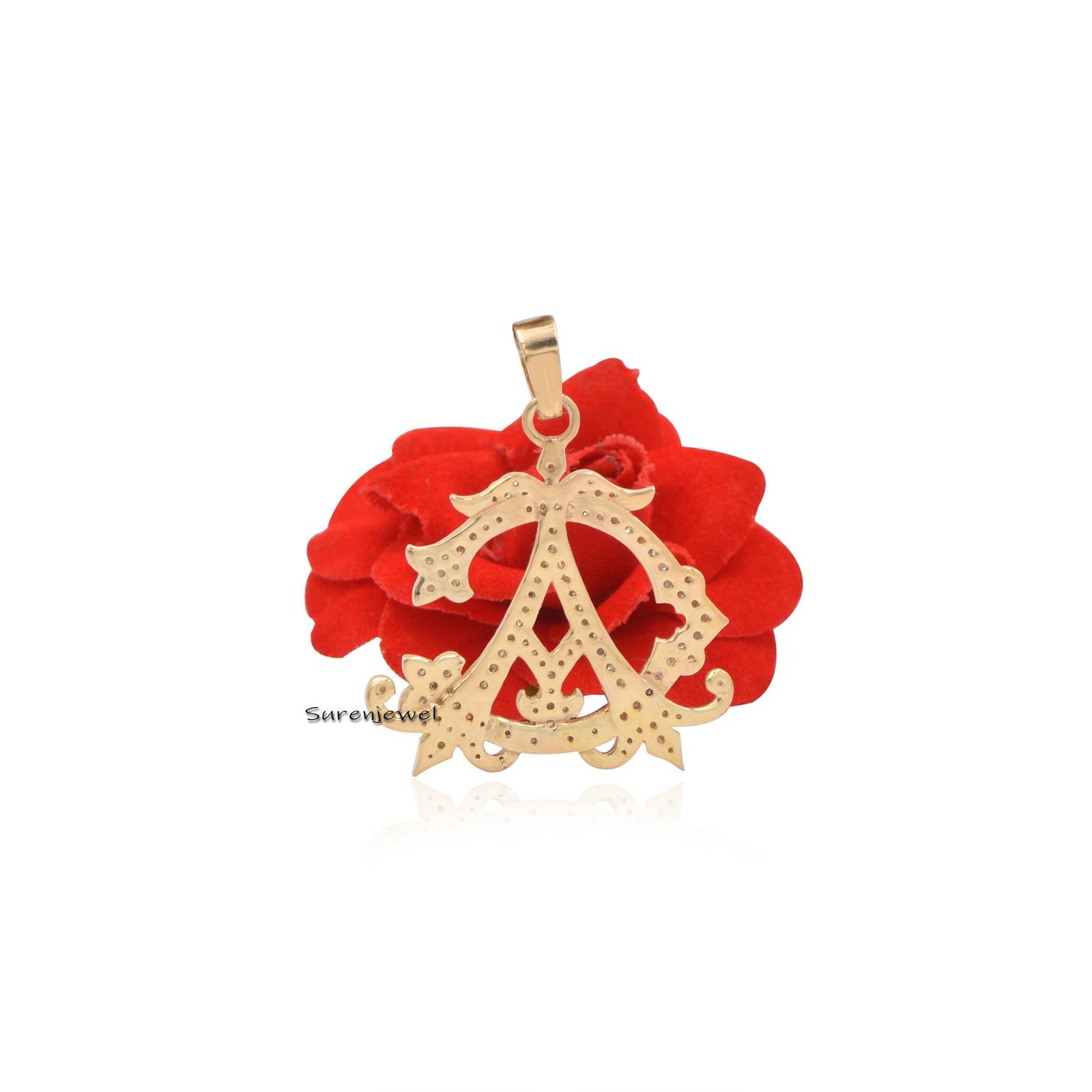 Pave Diamond 925 Sterling Silver Monogram Pendant - View 6 - Suren Jewels | SKU: SJP102-SLRHDI-N24-18I-925 Pave Diamond 925 Sterling Silver Monogram Pendant - View 6 - Suren Jewels | SKU: SJP102-SLRHDI-N24-18I-925