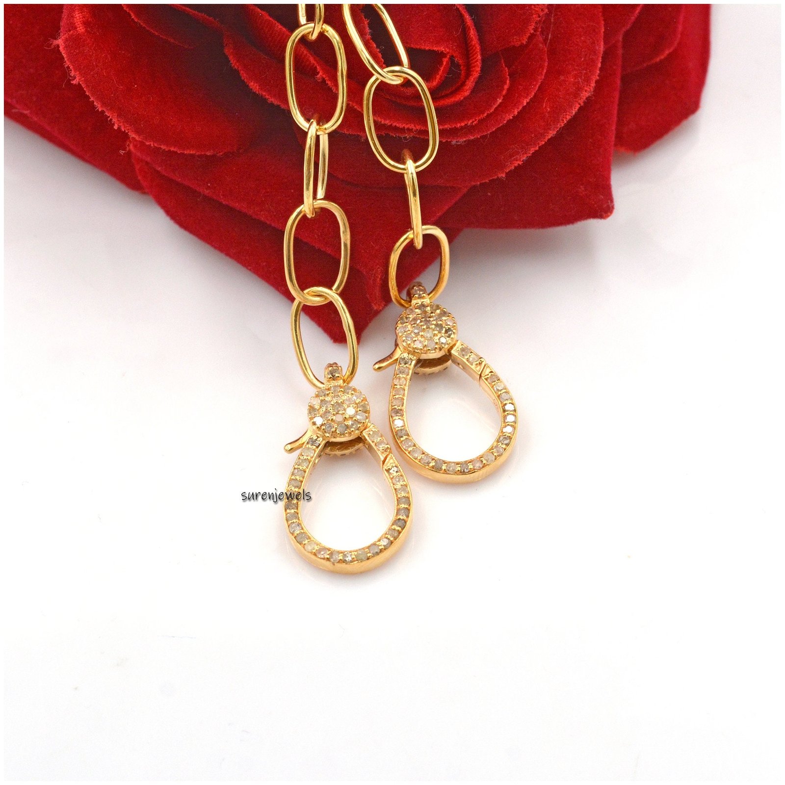 Pave Diamond Lobster Clasp Necklace: Gold Plated 925 Sterling Silver - View 3 - Suren Jewels | SKU: SJN23/ G7-SLRH-11M-18I-F0 Pave Diamond Lobster Clasp Necklace: Gold Plated 925 Sterling Silver - View 3 - Suren Jewels | SKU: SJN23/ G7-SLRH-11M-18I-F0