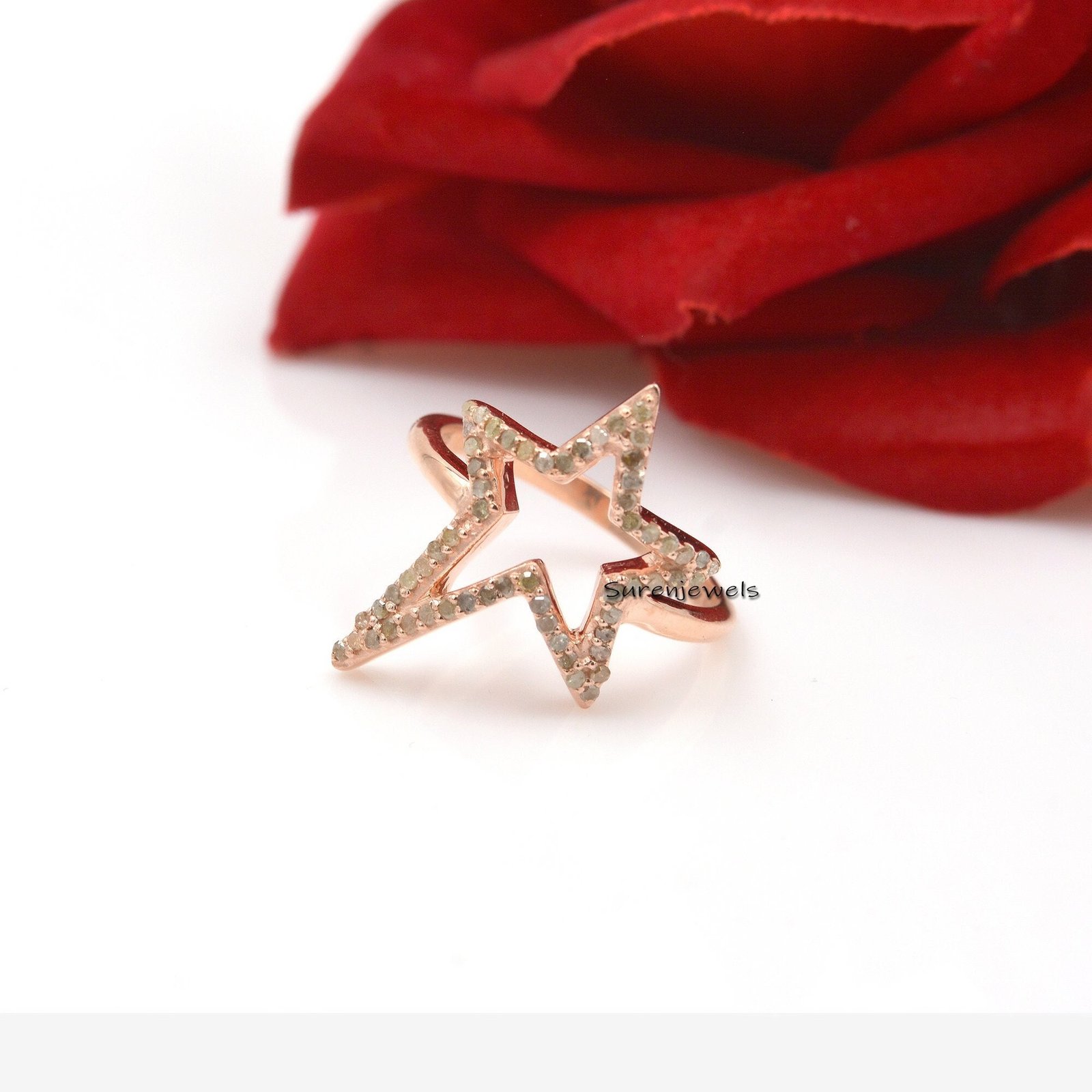 Pave Diamond Star of David Ring: Handmade Stacking Ring - Suren Jewels | SKU: SJR1019-SLRGDI-US-9 Pave Diamond Star of David Ring: Handmade Stacking Ring - Suren Jewels | SKU: SJR1019-SLRGDI-US-9