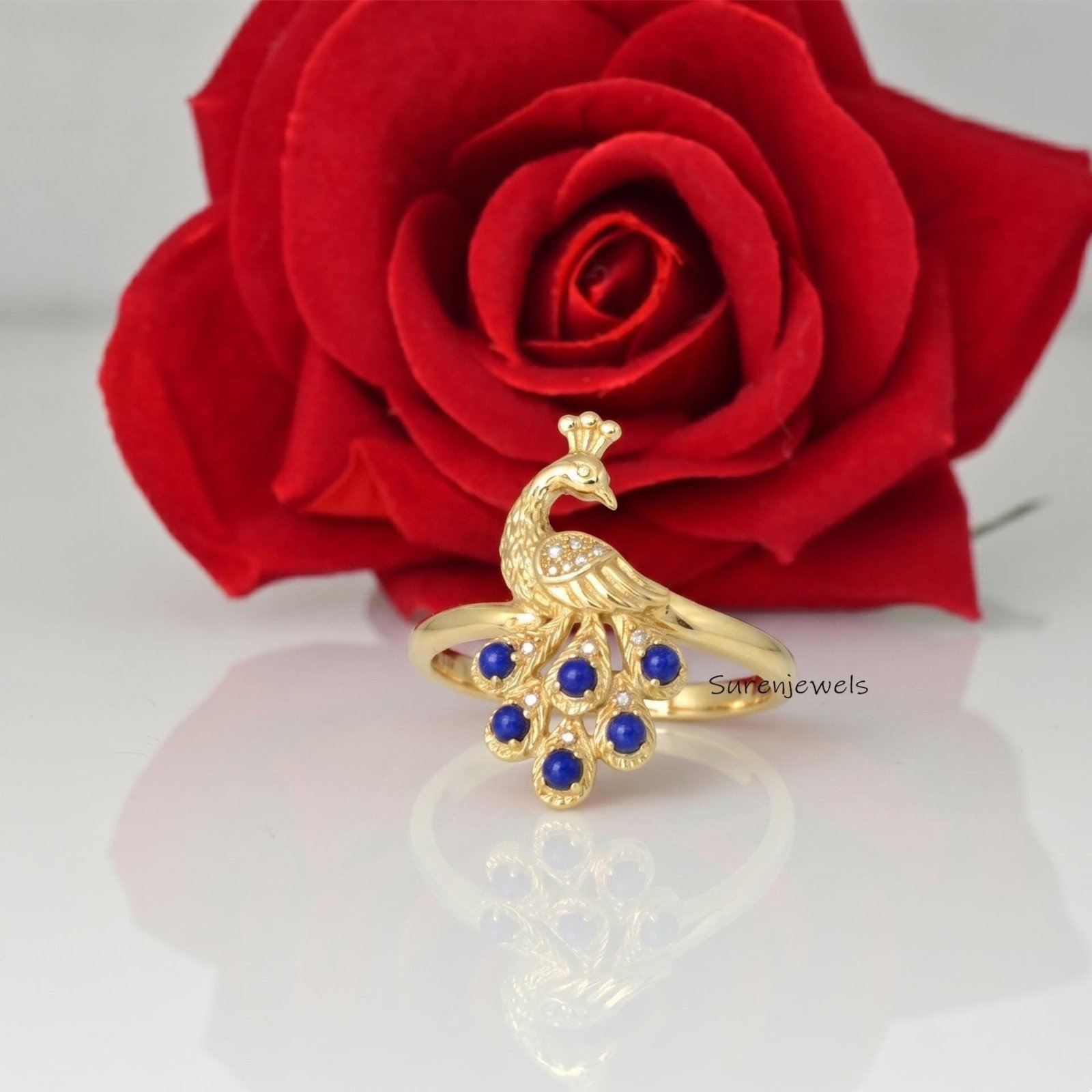 Peacock Ring, Gold Peacock Jewelry, Lapis Lazuli Peacock Ring, Unique Animal Ring, Statement Ring, Peacock Ring for Women, Gi Peacock Ring, Gold Peacock Jewelry, Lapis Lazuli Peacock Ring, Unique Animal Ring, Statement Ring, Peacock Ring for Women, Gi
