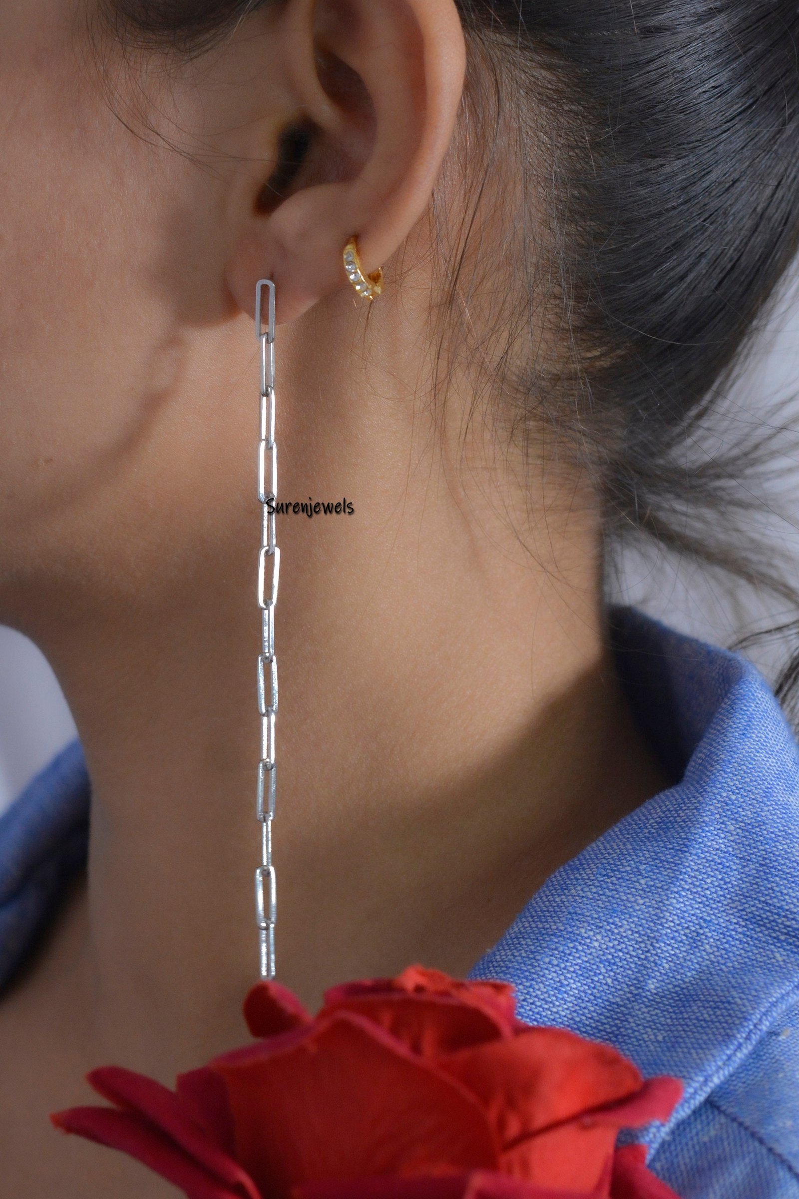 Silver Paperclip Chain Earrings, Silver Link Chain Earrings, Paperclip Chain Earrings, Silver Chain Earrings - Suren Jewels | Silver Paperclip Chain Earrings, Silver Link Chain Earrings, Paperclip Chain Earrings, Silver Chain Earrings - Suren Jewels |