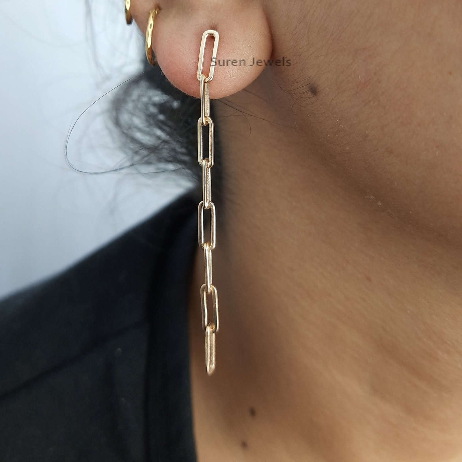 Silver Paperclip Chain Earrings, Silver Link Chain Earrings, Paperclip Chain Earrings, Silver Chain Earrings - View 4 - Suren Silver Paperclip Chain Earrings, Silver Link Chain Earrings, Paperclip Chain Earrings, Silver Chain Earrings - View 4 - Suren