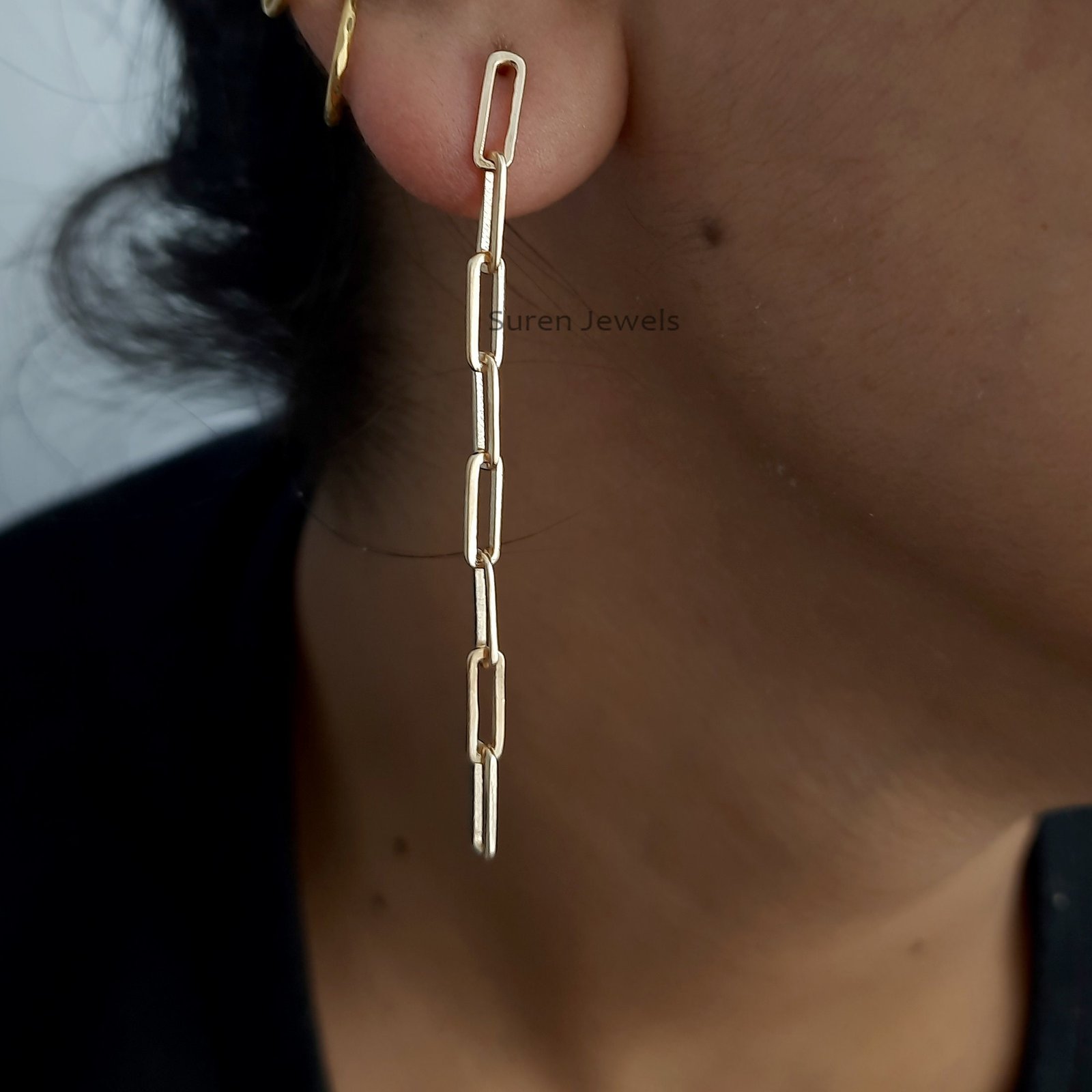 Silver Paperclip Chain Earrings, Silver Link Chain Earrings, Paperclip Chain Earrings, Silver Chain Earrings - View 5 - Suren Silver Paperclip Chain Earrings, Silver Link Chain Earrings, Paperclip Chain Earrings, Silver Chain Earrings - View 5 - Suren