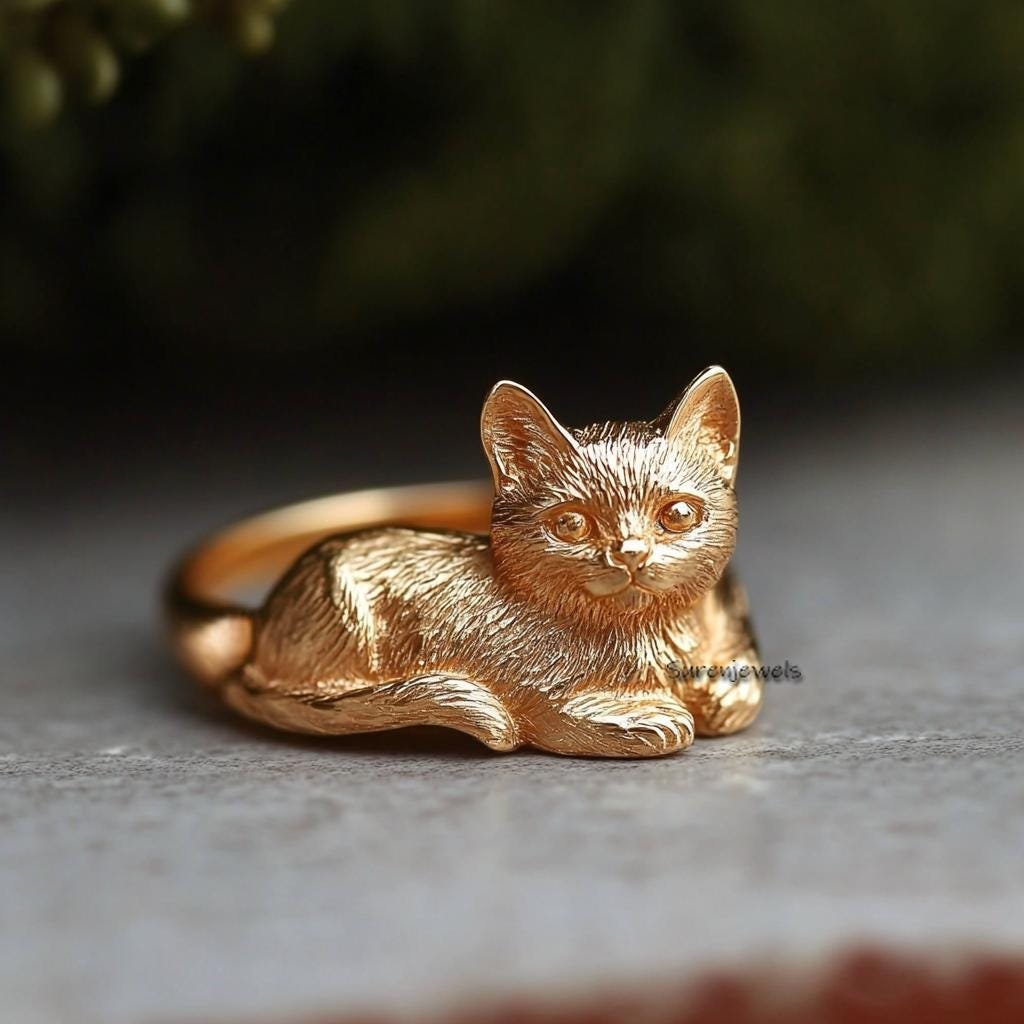 Solid 14k Gold Cat Ring: Handmade Animal Jewelry - Suren Jewels | SKU: SJR2912-SLYG-US-7,SJR2920-SLYG-US-6 Solid 14k Gold Cat Ring: Handmade Animal Jewelry - Suren Jewels | SKU: SJR2912-SLYG-US-7,SJR2920-SLYG-US-6