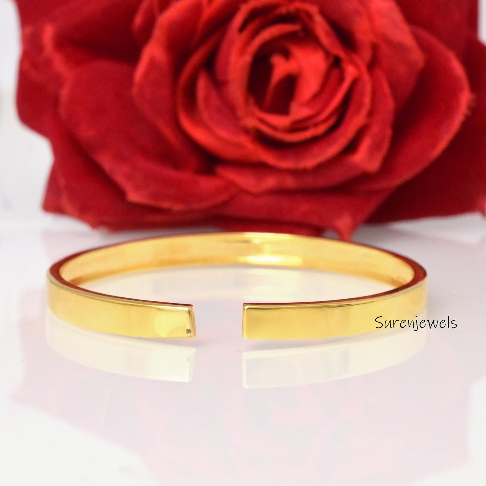 Solid 14k Gold Hinged Bangle Bracelet, Handmade - Suren Jewels | SKU: SJB350-SLYG-7I Solid 14k Gold Hinged Bangle Bracelet, Handmade - Suren Jewels | SKU: SJB350-SLYG-7I