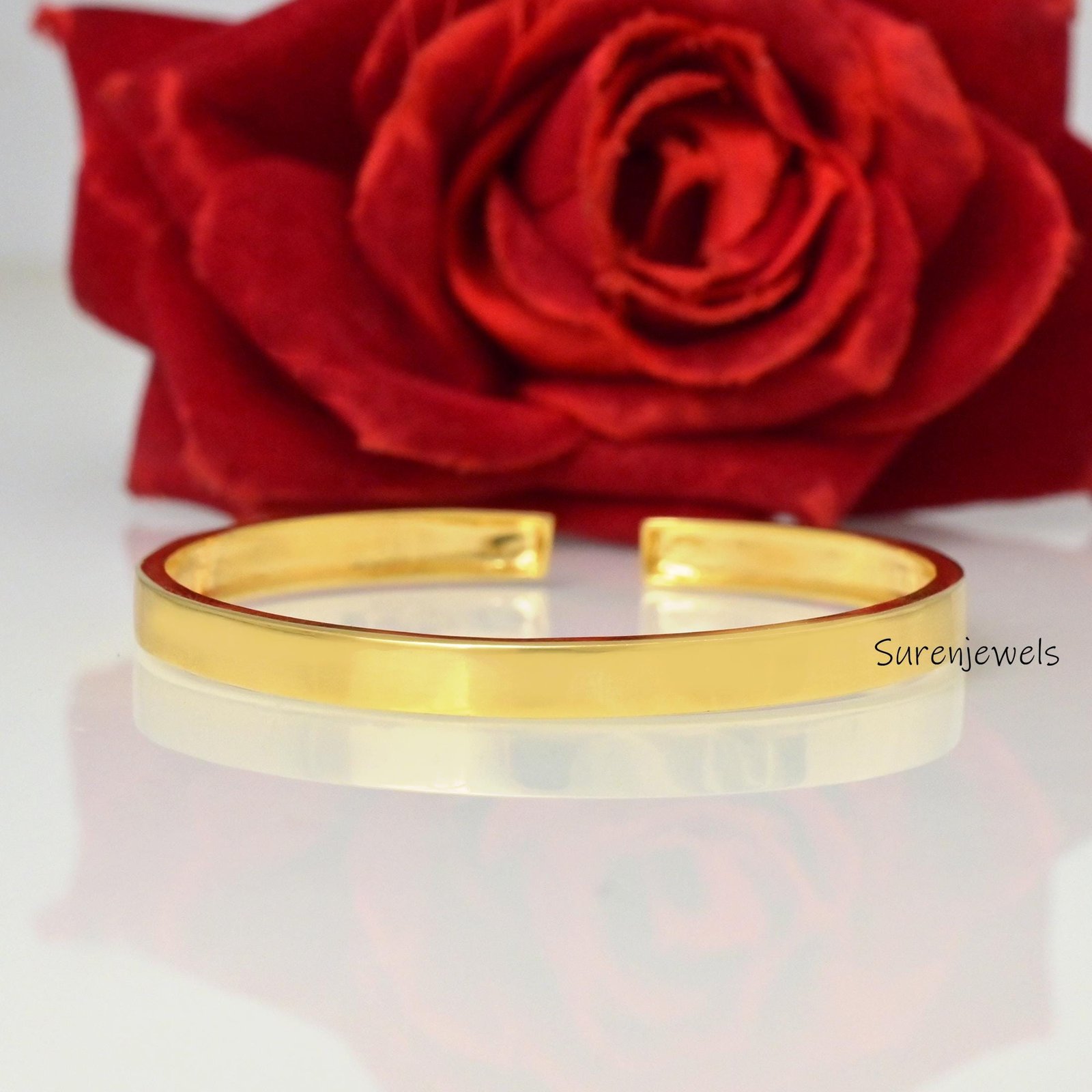 Solid 14k Gold Hinged Bangle Bracelet, Handmade - View 2 - Suren Jewels | SKU: SJB350-SLYG-7I Solid 14k Gold Hinged Bangle Bracelet, Handmade - View 2 - Suren Jewels | SKU: SJB350-SLYG-7I