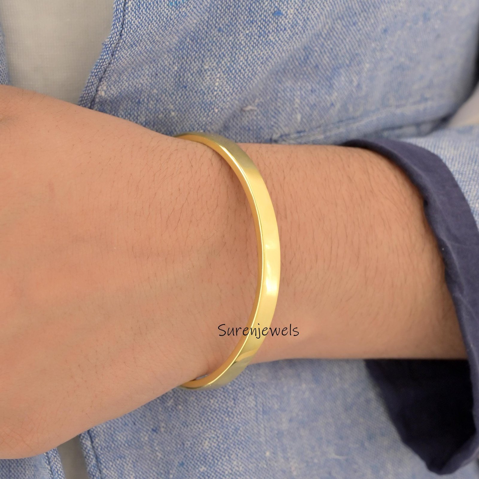 Solid 14k Gold Hinged Bangle Bracelet, Handmade - View 5 - Suren Jewels | SKU: SJB350-SLYG-7I Solid 14k Gold Hinged Bangle Bracelet, Handmade - View 5 - Suren Jewels | SKU: SJB350-SLYG-7I