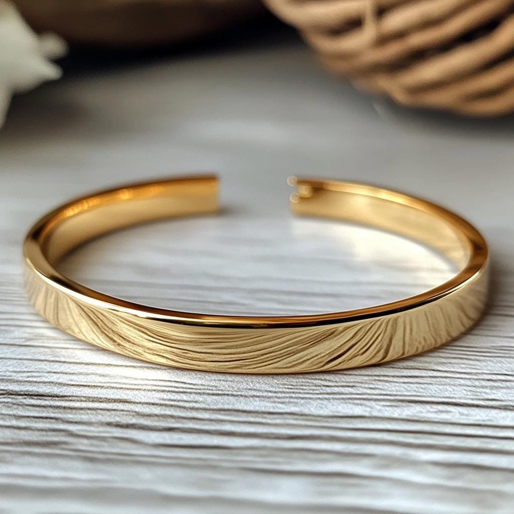 Solid 14k Gold Hinged Bangle Bracelet, Handmade - View 7 - Suren Jewels | SKU: SJB350-SLYG-7I Solid 14k Gold Hinged Bangle Bracelet, Handmade - View 7 - Suren Jewels | SKU: SJB350-SLYG-7I