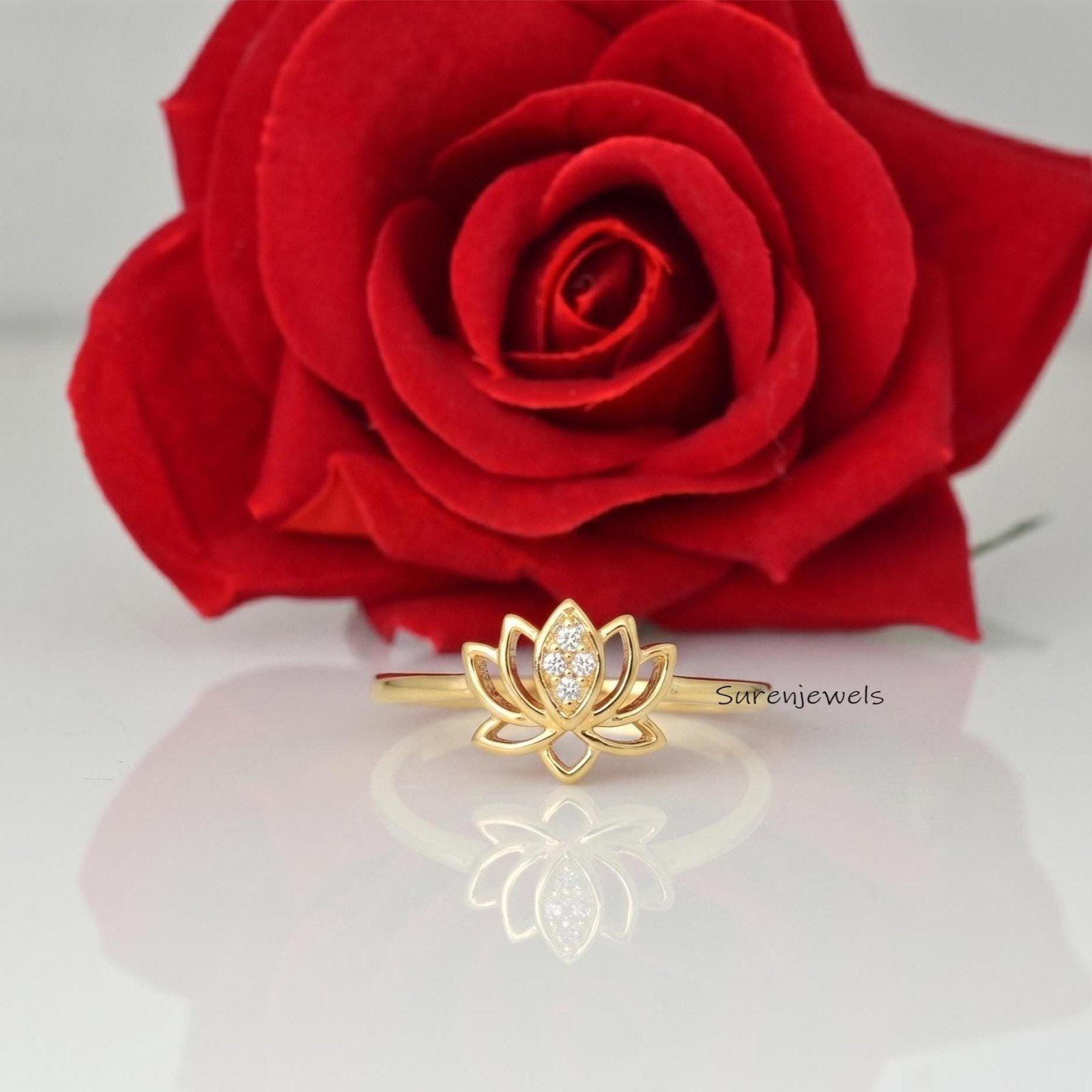 Solid 14k Gold Lotus Ring, Silver Lotus Ring, Gold Lotus Ring, Dainty Lotus Ring, handmade Lotus Jewelry, Dainty Lotus Ring - Solid 14k Gold Lotus Ring, Silver Lotus Ring, Gold Lotus Ring, Dainty Lotus Ring, handmade Lotus Jewelry, Dainty Lotus Ring -