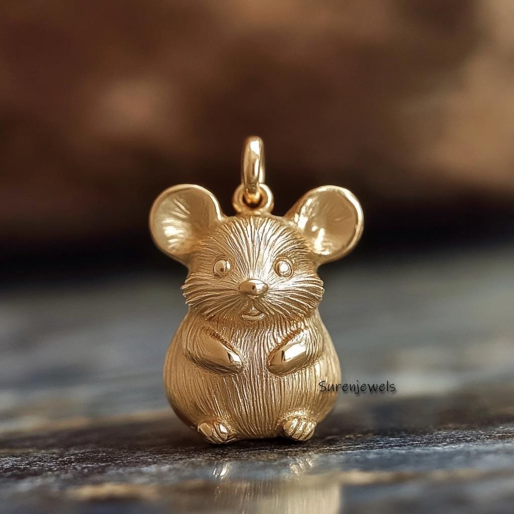 Solid 14k Gold Mouse Pendant: Designer Animal Jewelry - View 3 - Suren Jewels | SKU: SJP4321-SLNSBS-20M,SJP4873-SLYG-20M,SJP4 Solid 14k Gold Mouse Pendant: Designer Animal Jewelry - View 3 - Suren Jewels | SKU: SJP4321-SLNSBS-20M,SJP4873-SLYG-20M,SJP4
