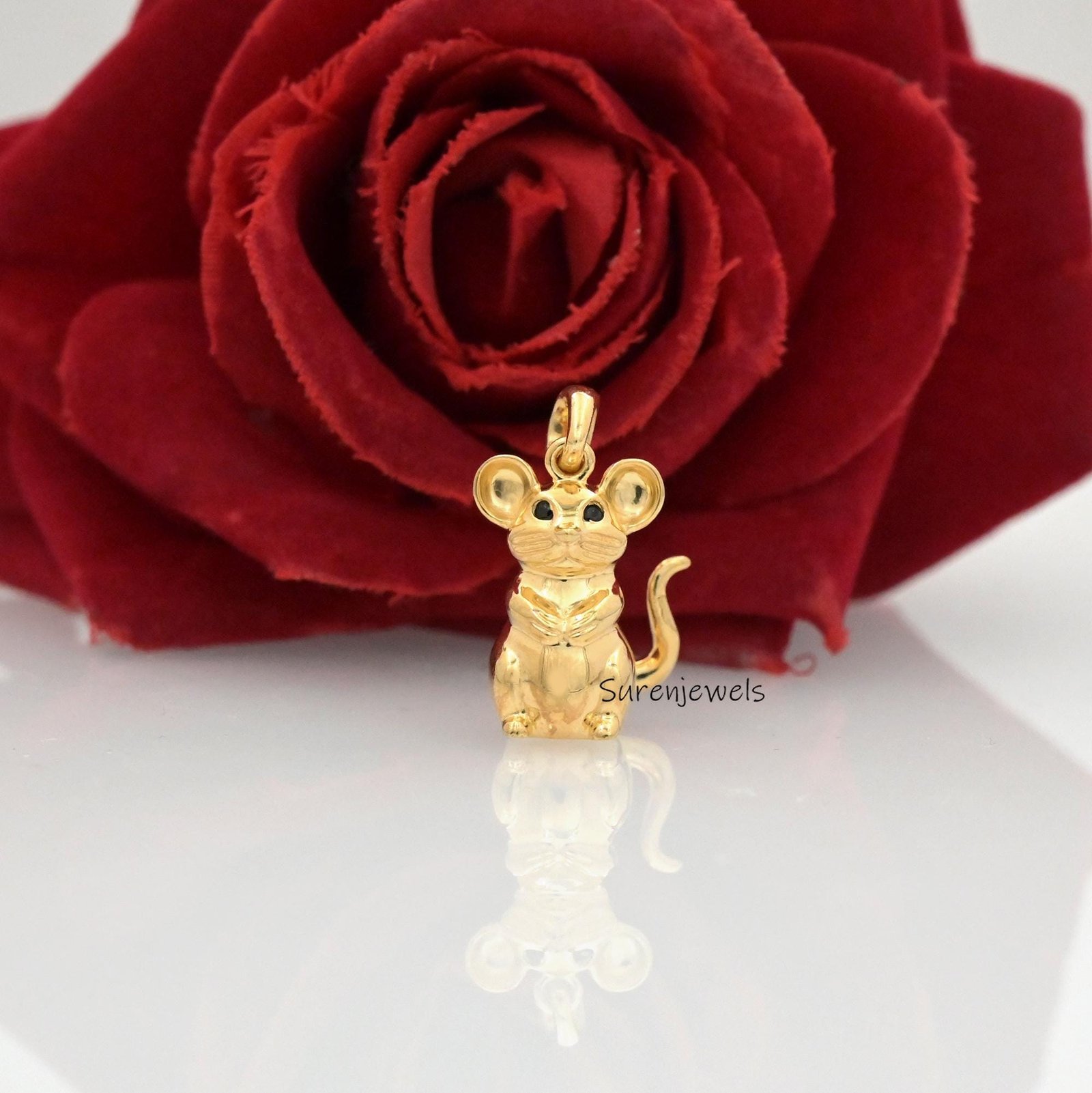 Solid 14k Gold Mouse Pendant: Designer Animal Jewelry - View 4 - Suren Jewels | SKU: SJP4321-SLNSBS-20M,SJP4873-SLYG-20M,SJP4 Solid 14k Gold Mouse Pendant: Designer Animal Jewelry - View 4 - Suren Jewels | SKU: SJP4321-SLNSBS-20M,SJP4873-SLYG-20M,SJP4
