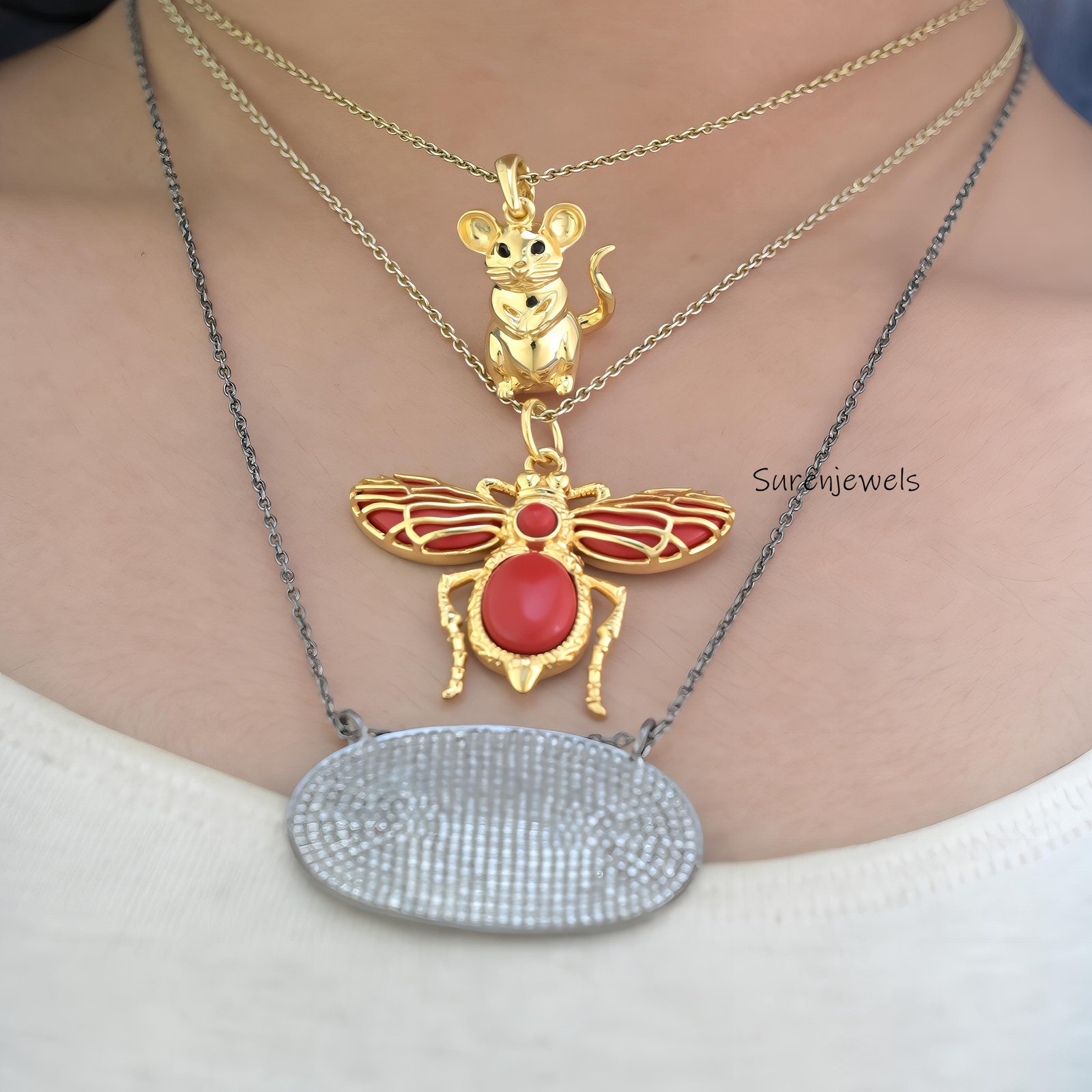 Solid 14k Gold Mouse Pendant: Designer Animal Jewelry - View 5 - Suren Jewels | SKU: SJP4321-SLNSBS-20M,SJP4873-SLYG-20M,SJP4 Solid 14k Gold Mouse Pendant: Designer Animal Jewelry - View 5 - Suren Jewels | SKU: SJP4321-SLNSBS-20M,SJP4873-SLYG-20M,SJP4