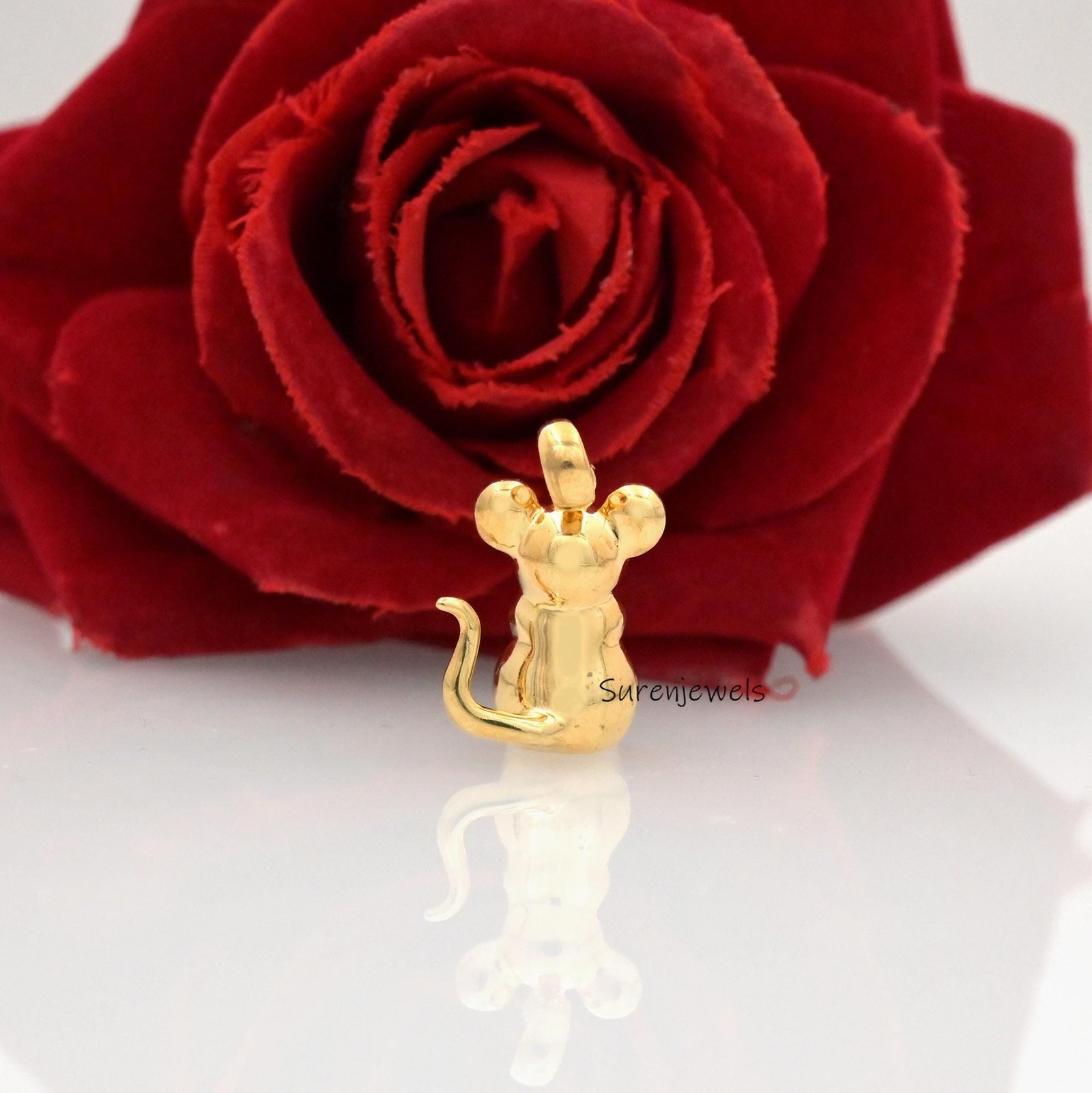 Solid 14k Gold Mouse Pendant: Designer Animal Jewelry - View 6 - Suren Jewels | SKU: SJP4321-SLNSBS-20M,SJP4873-SLYG-20M,SJP4 Solid 14k Gold Mouse Pendant: Designer Animal Jewelry - View 6 - Suren Jewels | SKU: SJP4321-SLNSBS-20M,SJP4873-SLYG-20M,SJP4