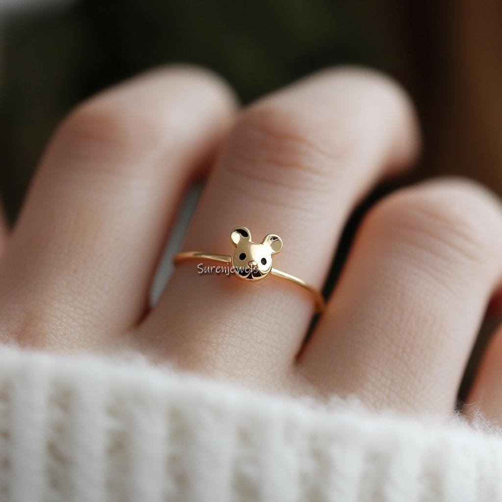 Solid 14k Gold Mouse Ring: Animal Jewelry - Suren Jewels | SKU: SJR3371-SLNSBKCZ-US-5 Solid 14k Gold Mouse Ring: Animal Jewelry - Suren Jewels | SKU: SJR3371-SLNSBKCZ-US-5
